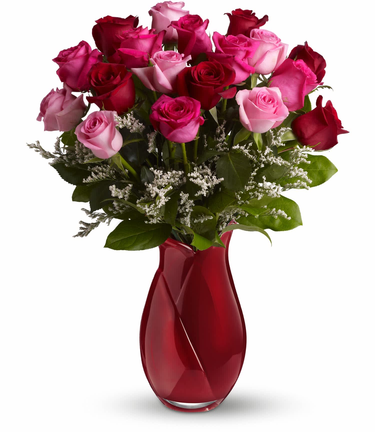 Teleflora's Say I Love You Bouquet DX - Go all out for your Valentine with 18 gorgeous roses in a spectacular hand-blown art-glass vase etched with an exquisite "rosebud" design. She'll be talking about it for weeks - and so will her envious friends.