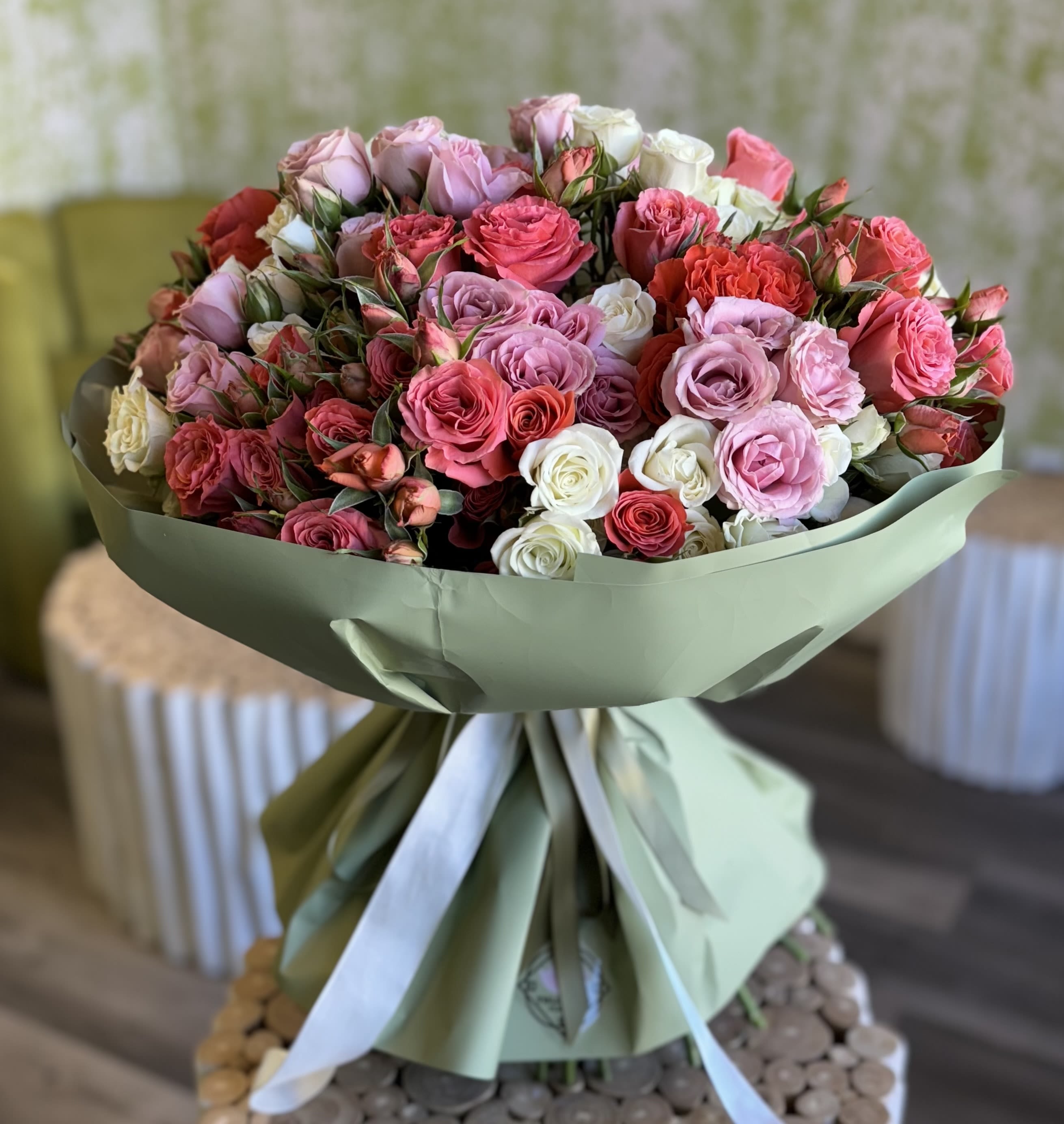 Spring Rosé Mix - Valentine’s Day - This colorful bouquet features a charming blend of pink, peach, white, and lavender roses. A fresh, vibrant choice that captures the beauty of spring and the love of a mother.