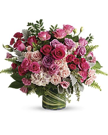 Haute Pink Bouquet - Spoil them rotten with this heavenly, high-fashion rose creation! Ravishing roses in every shade of pink create a grand gift that will live in their heart forever.