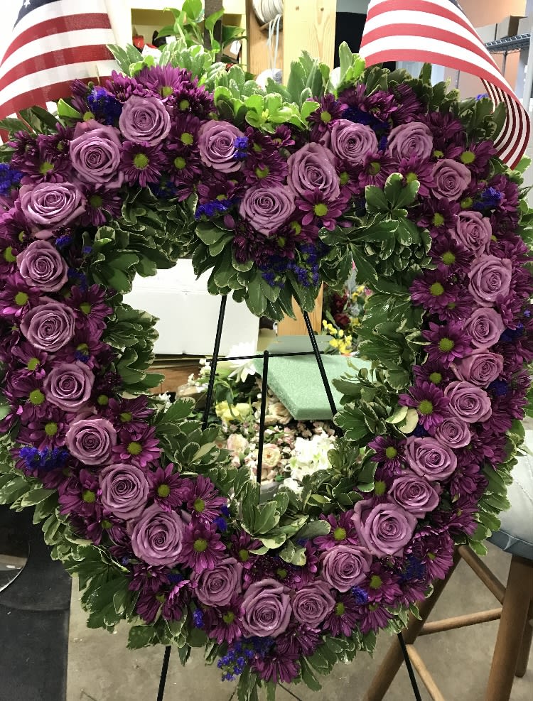 Heart-Shaped Wreath - Lavender roses and greenery