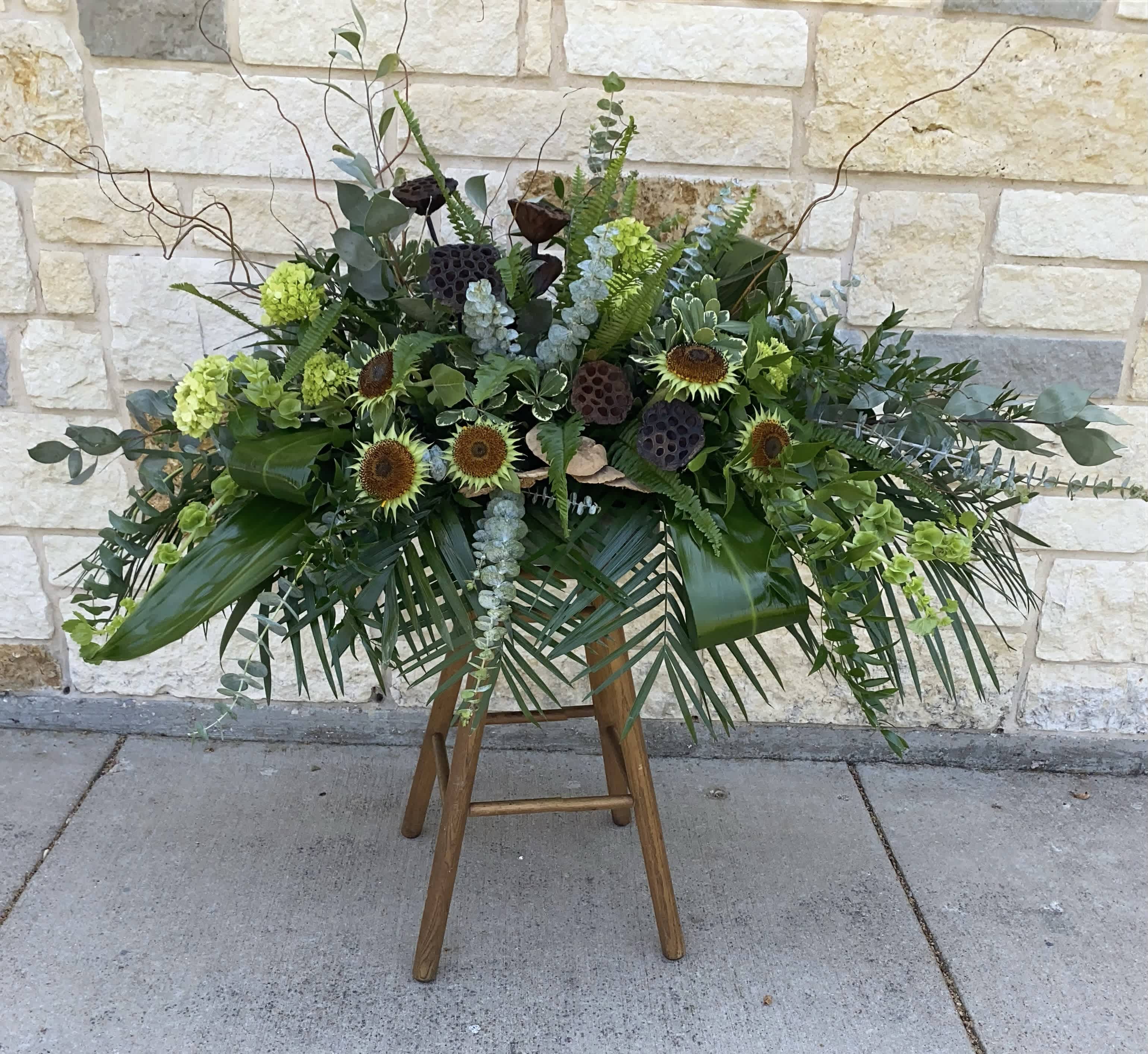 Casket Spray with Sunflowers - Sunflowers with Eucalyptus