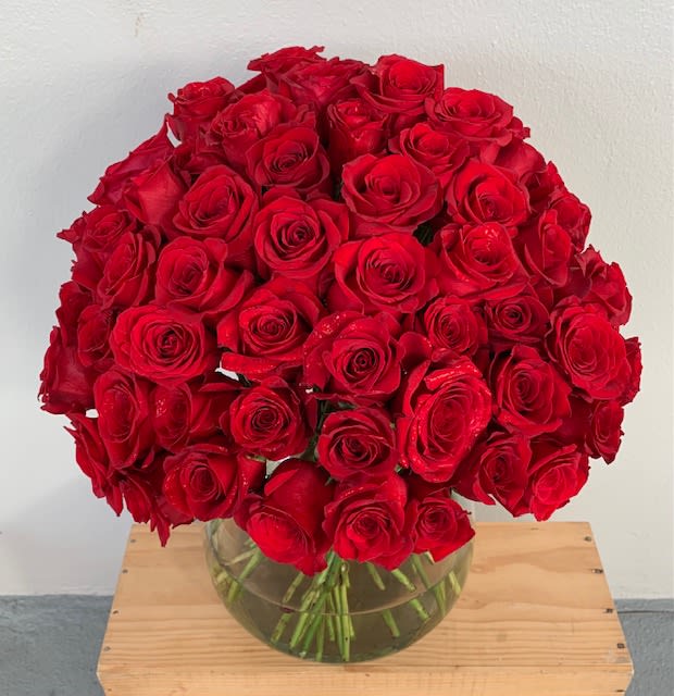 Red Romance  - Red Roses in glass vase 