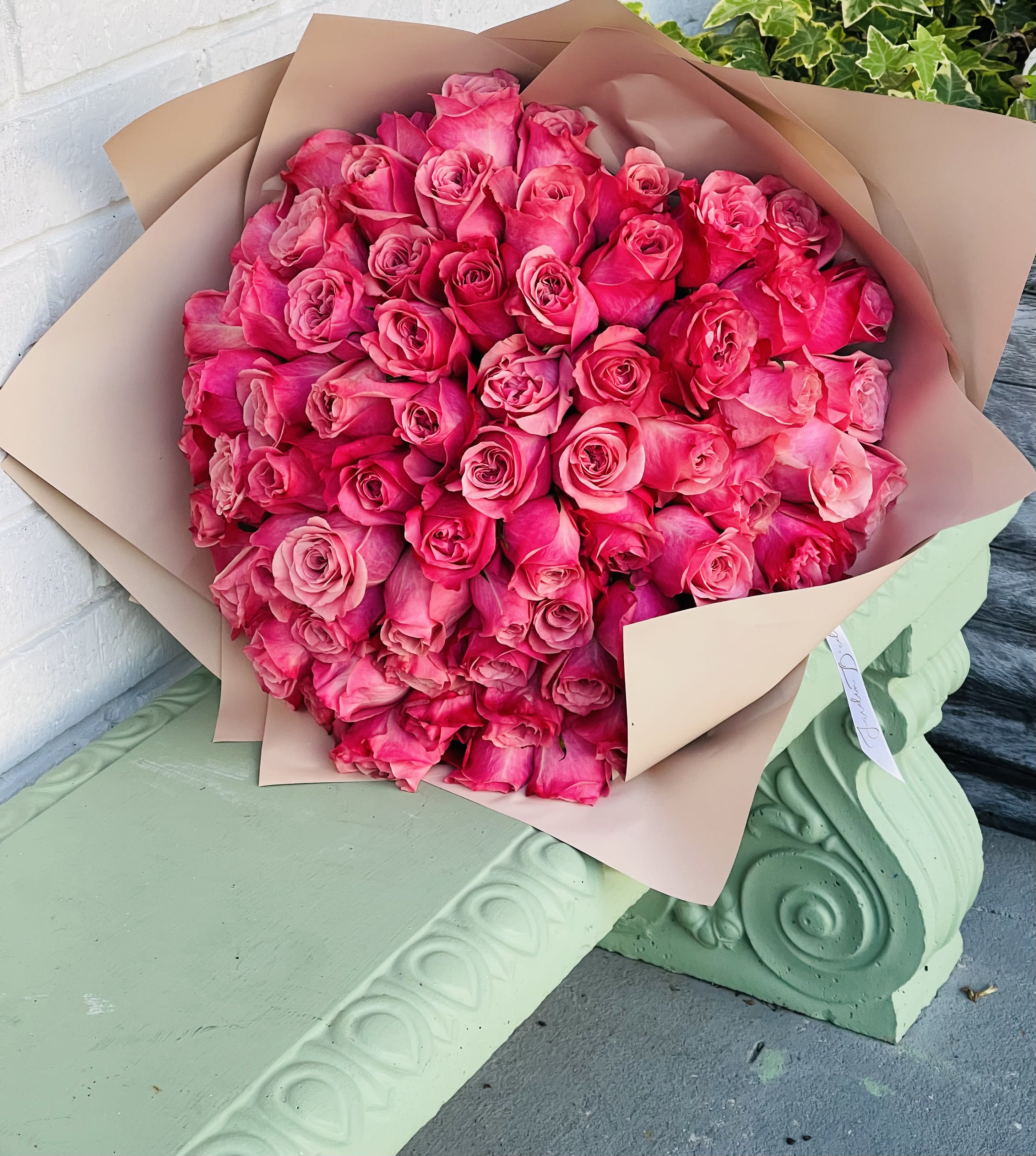 The 50 rose Ramo Bouchon  "Pink Sensation"  - This beautiful bouquet can be made with 12 rose, 24 roses, 30 roses, 50 roses and all the way to 300 roses 