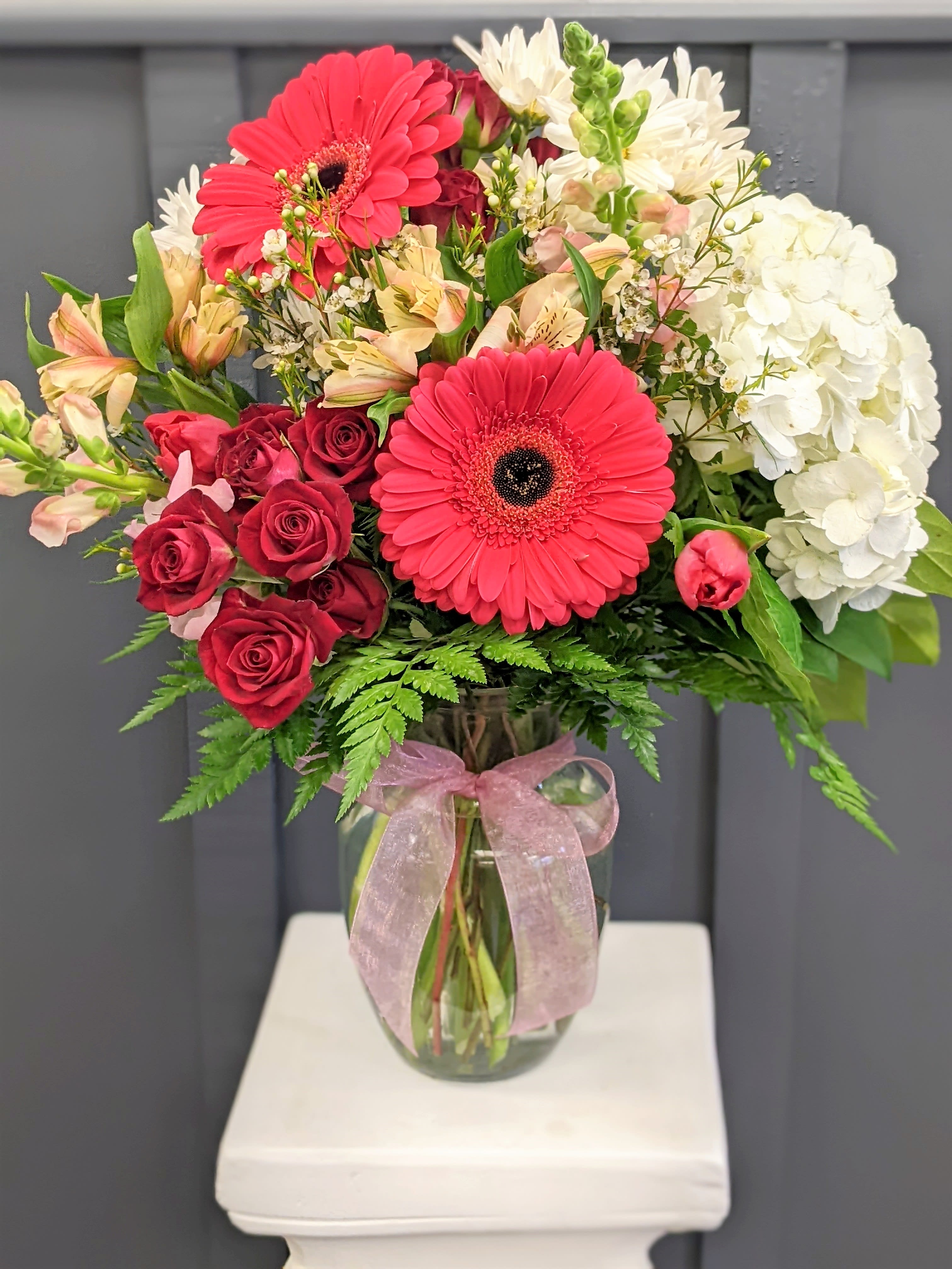 Love is in the Air Bouquet  - A Nice Big Arrangement in a 10 Inch Vase With  A Mixture Of Fresh Seasonal Blooms. A Good Show Stopper. 