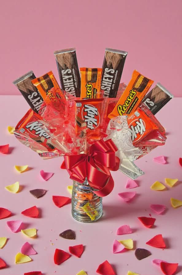 Candy Surprise - It's has 10 pieces of candy on top and a bottom filled with smaller candy, please put in special instructions if you want chocolate, hard candy, or a mix of both. You can also add a balloon or/and a bear for the upgraded price.