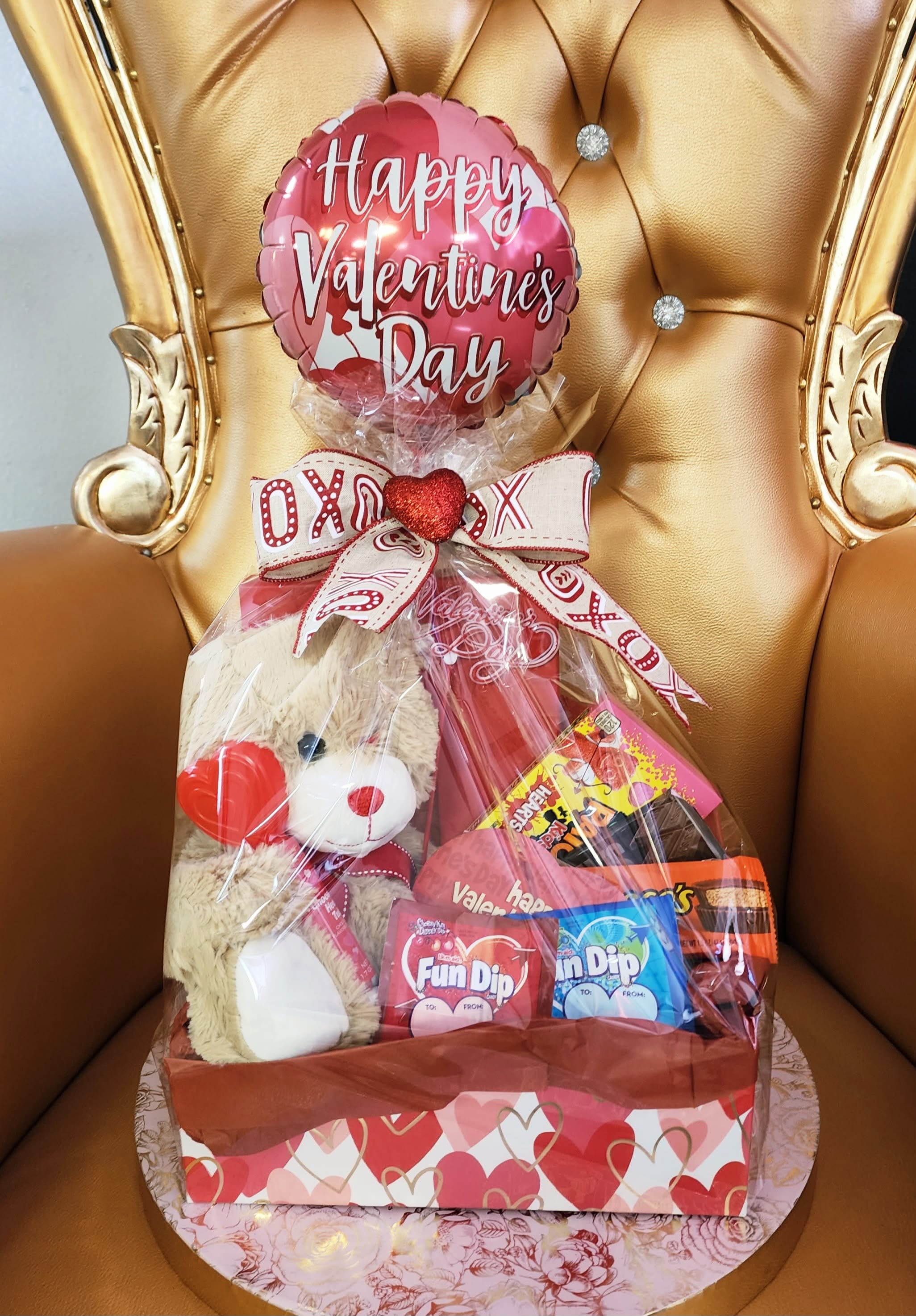 Candy snack basket with goodies - 12" Candy snack basket with goodies,  14" bear &amp; balloon