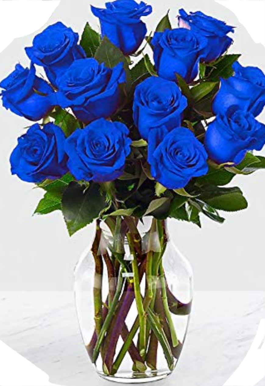 Blue Ecuadorian roses   blue or purplish tint  - These beautiful long stem blue roses are grown Exclusively for Riley's florist.  standard 1 dozen  deluxe 2 dozen  premium 3 dozen  