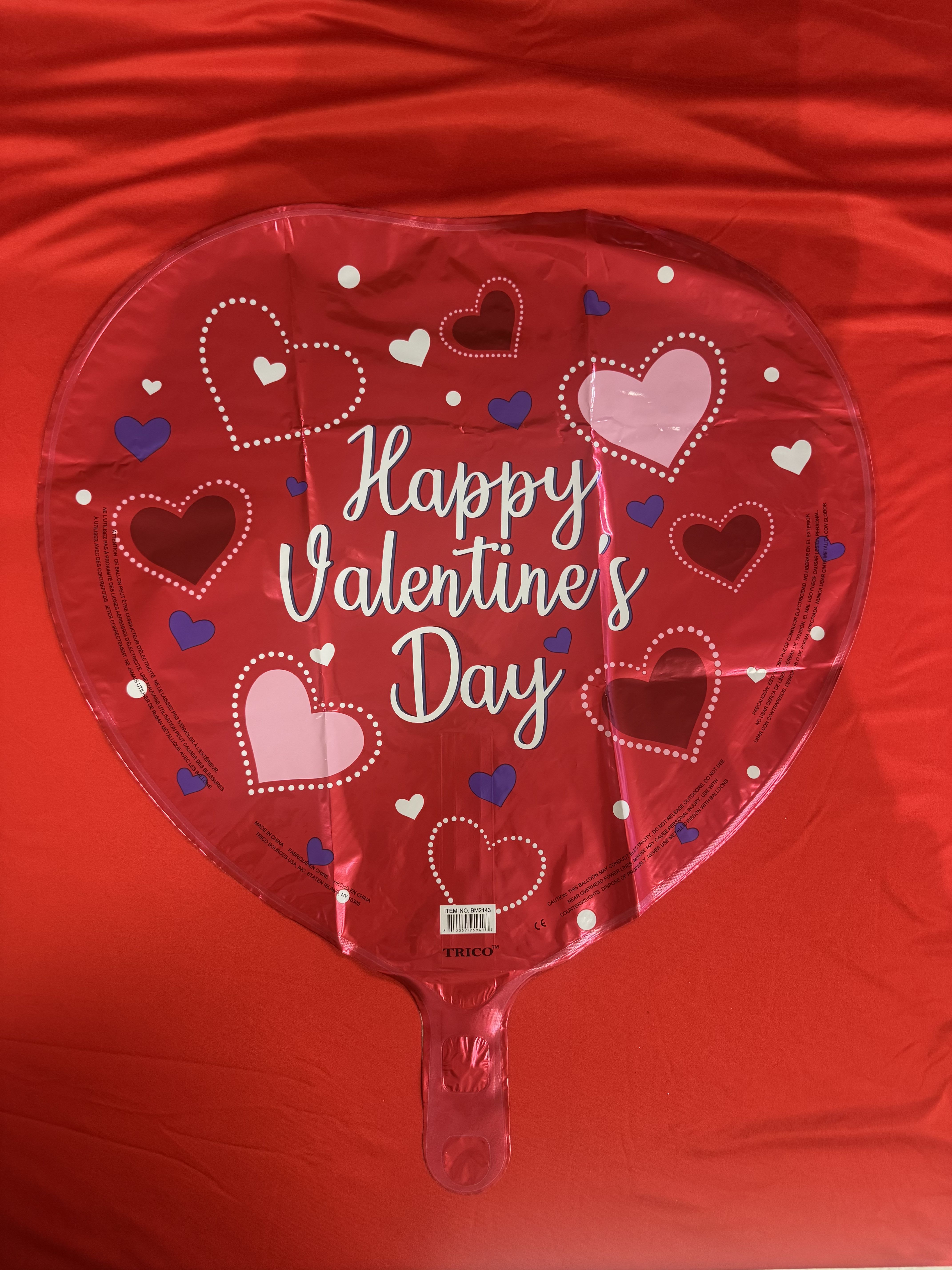 Red valentines heart balloon with hearts - 18”balloon