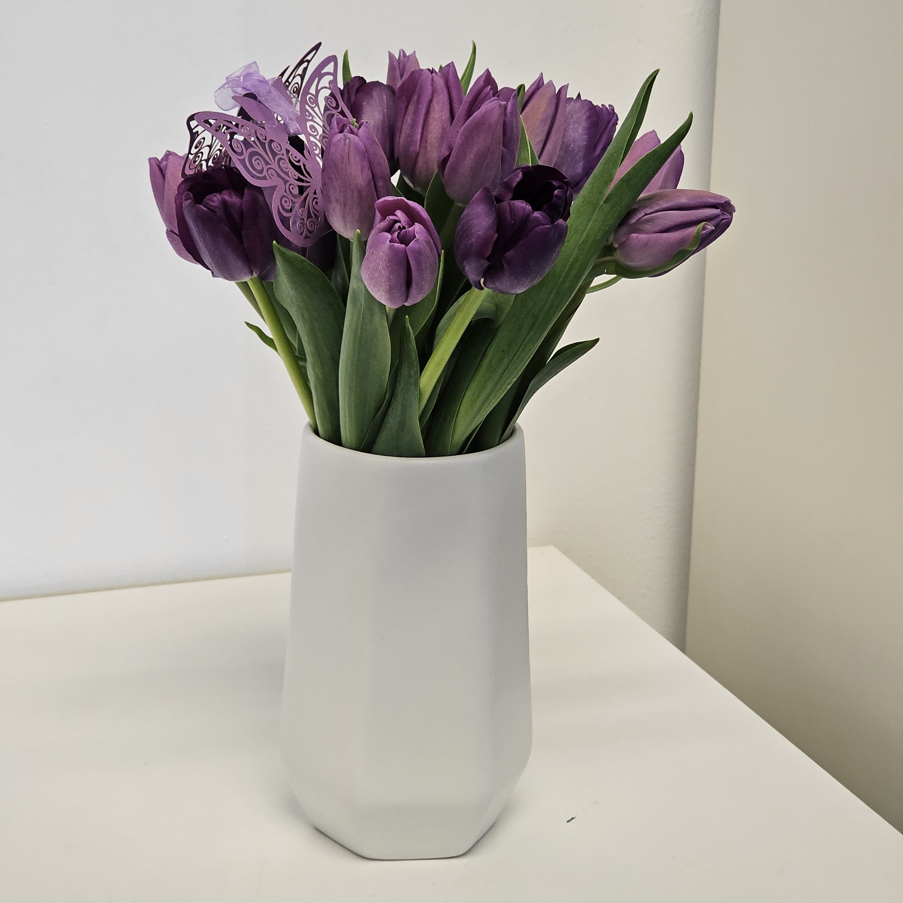 Tulips in the white vase  - Beautiful arrangement with tulips 