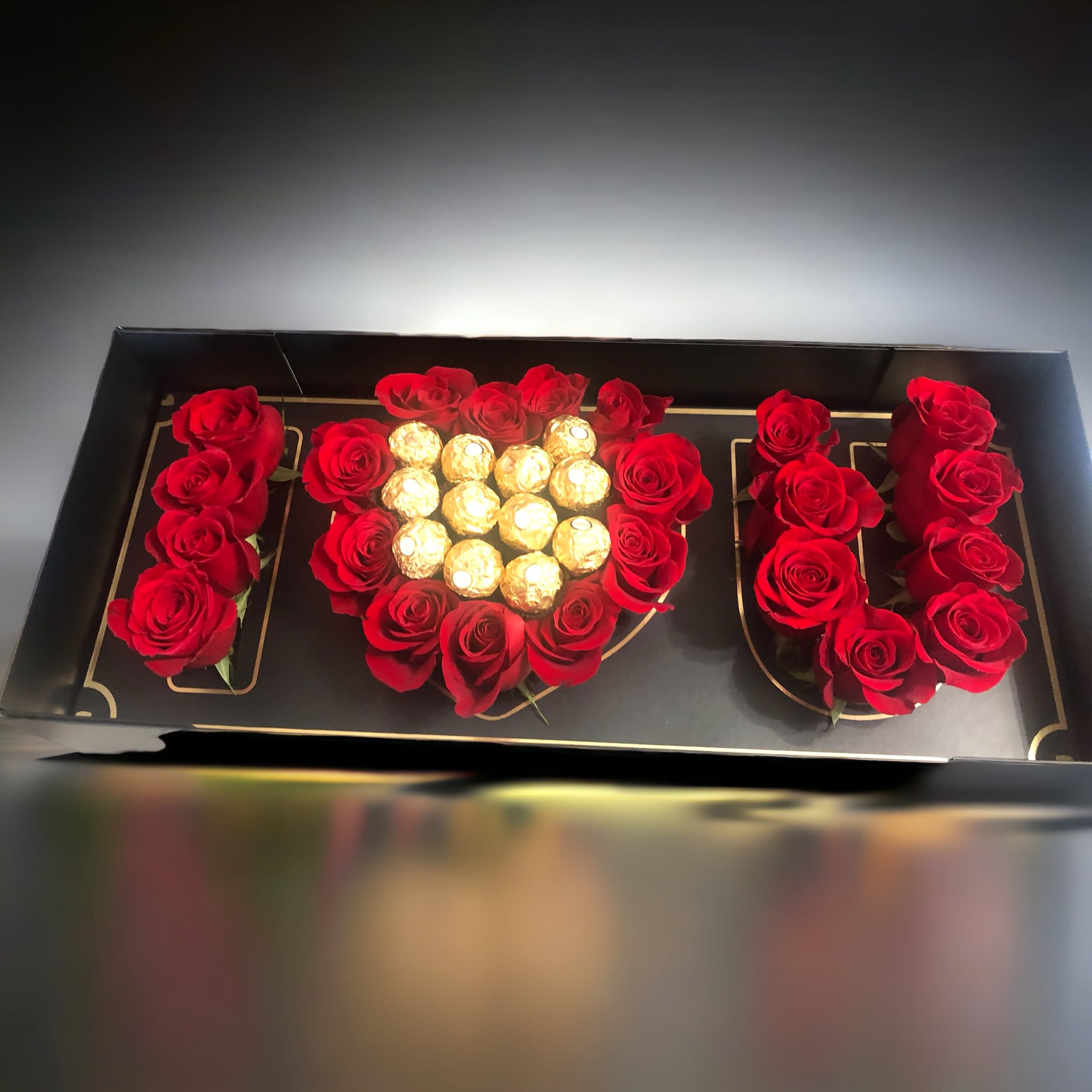 I Love U Red Roses Box with Rocher - DEEP LOVE - A Special and Stunning presentation displaying your love for that significant other with an additional Rocher sweets.
