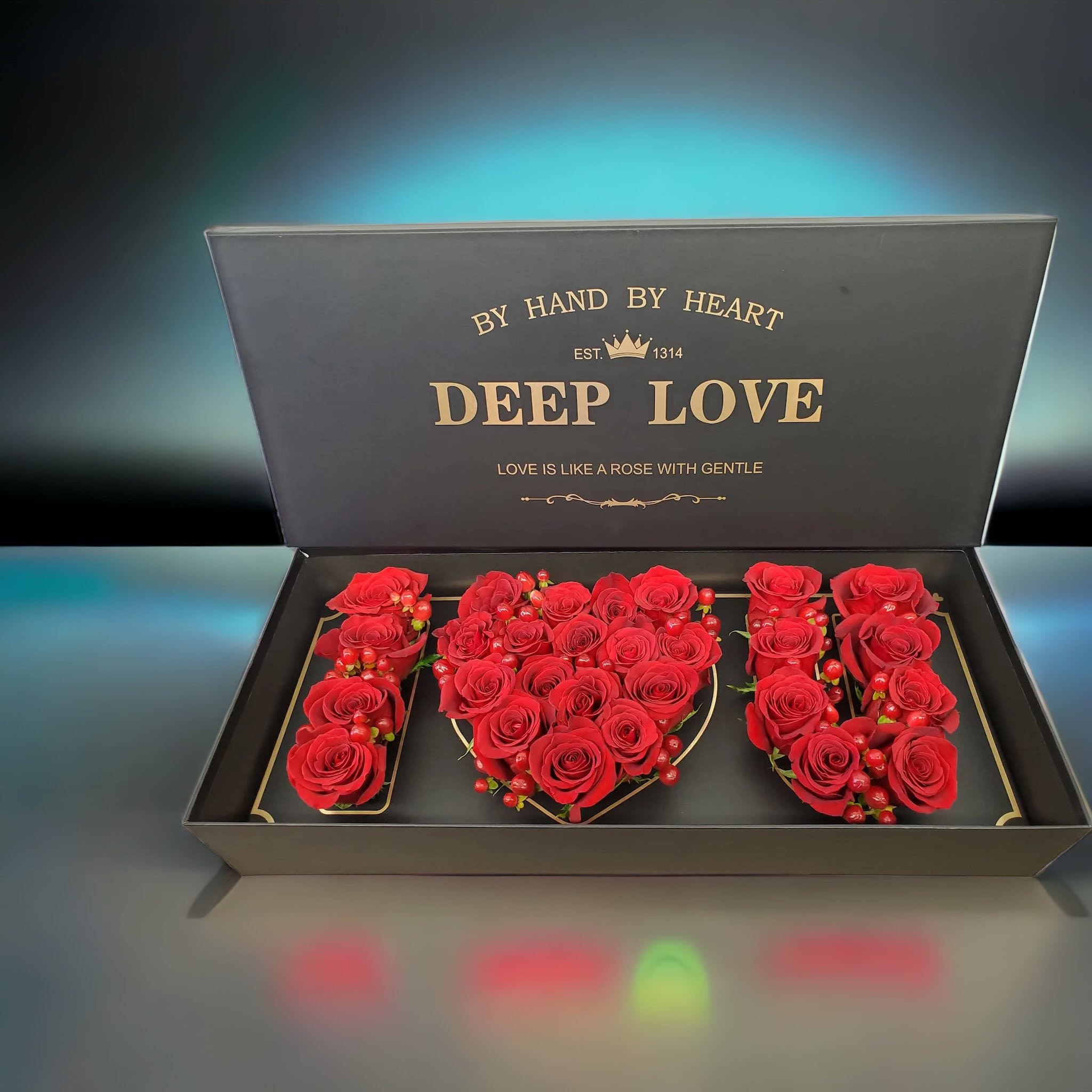 I Love U You Red Roses Black Box - DEEP Love - A Special and stunning presentation displaying your love for that significant other.
