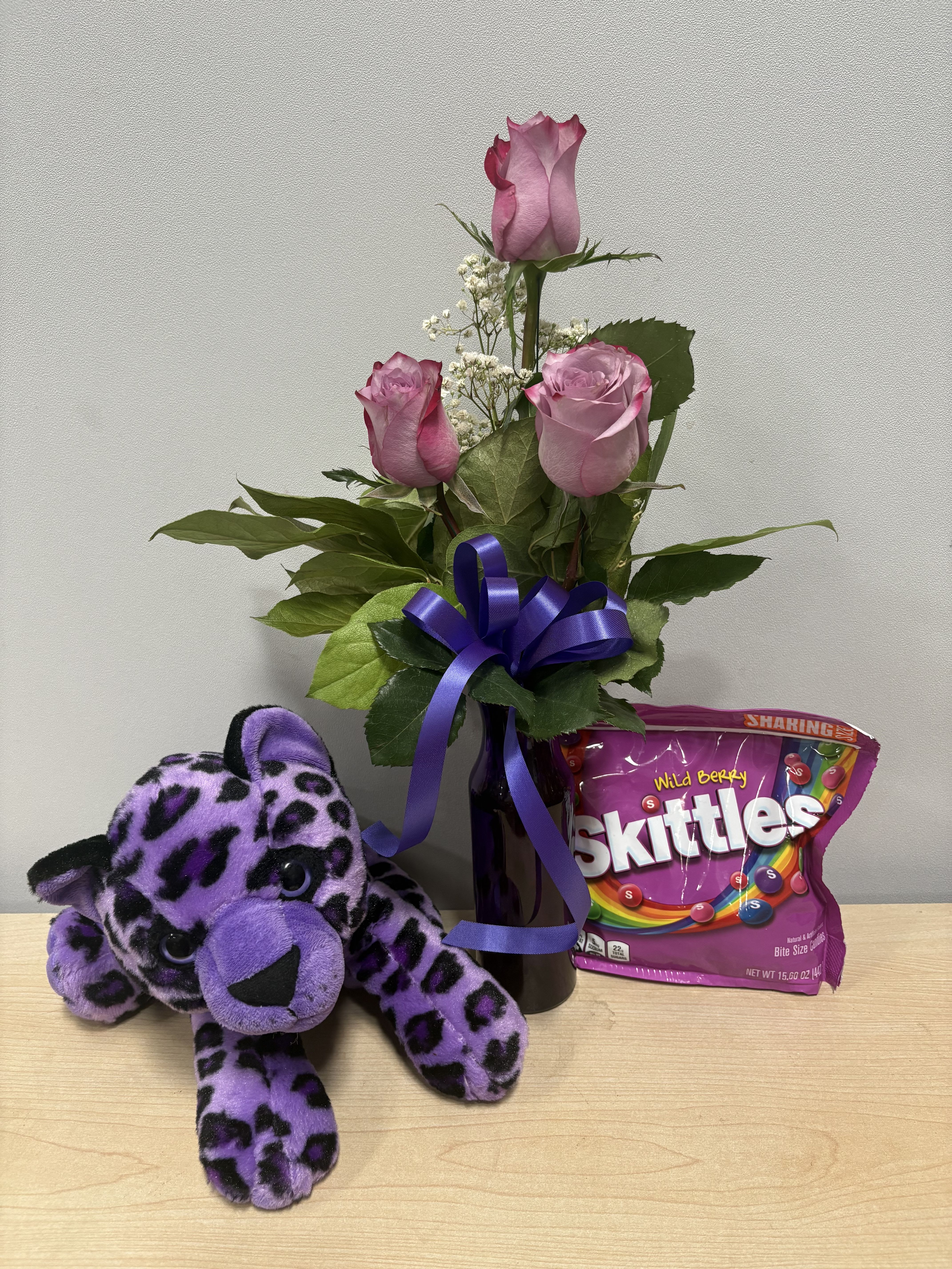 Purple Cheetah &amp; Roses Trio - As shown 