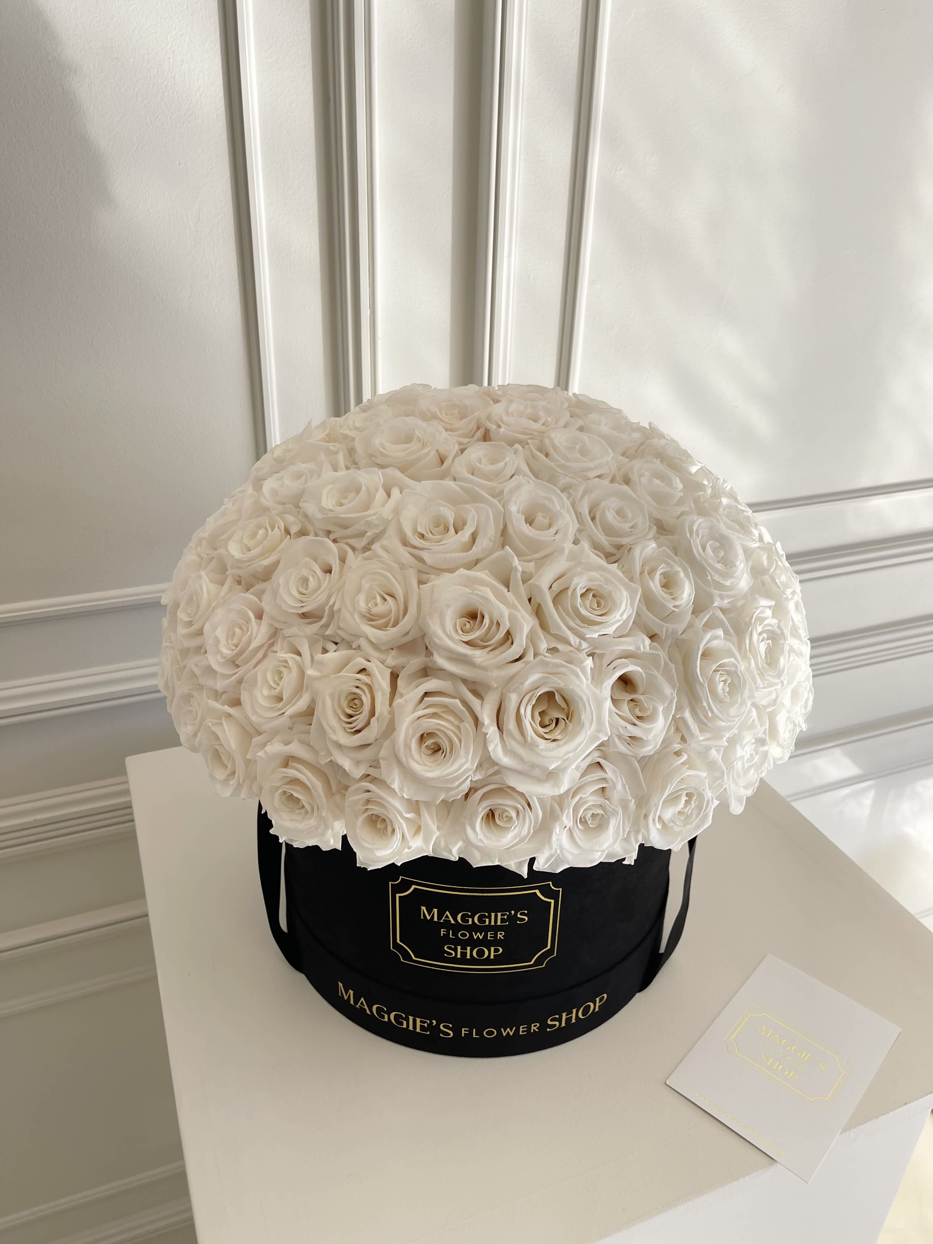 MFS Dome Eternity Roses (Nude White) - Dome Shape Eternity Rose Box  Approx 100-125 Black Eternity Roses   *Eternity roses are real roses that have been preserved to last up to 3 years. No water necessary.