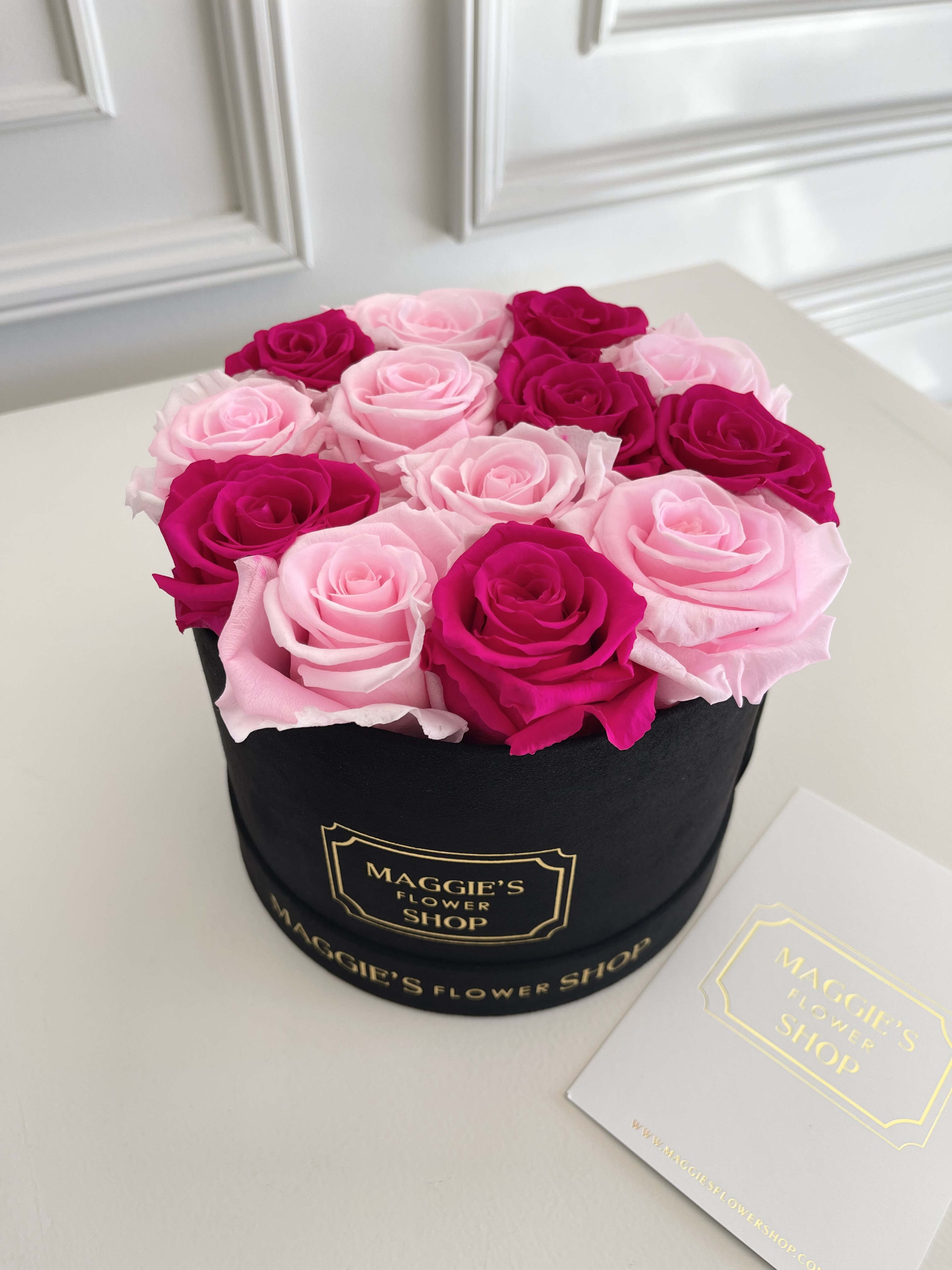 MFS Eternity Roses (hot/baby pink) Mini Box - MFS Eternity Roses   Real roses that can last up to 3 years.   Signature box   Mini box has approx 12 roses