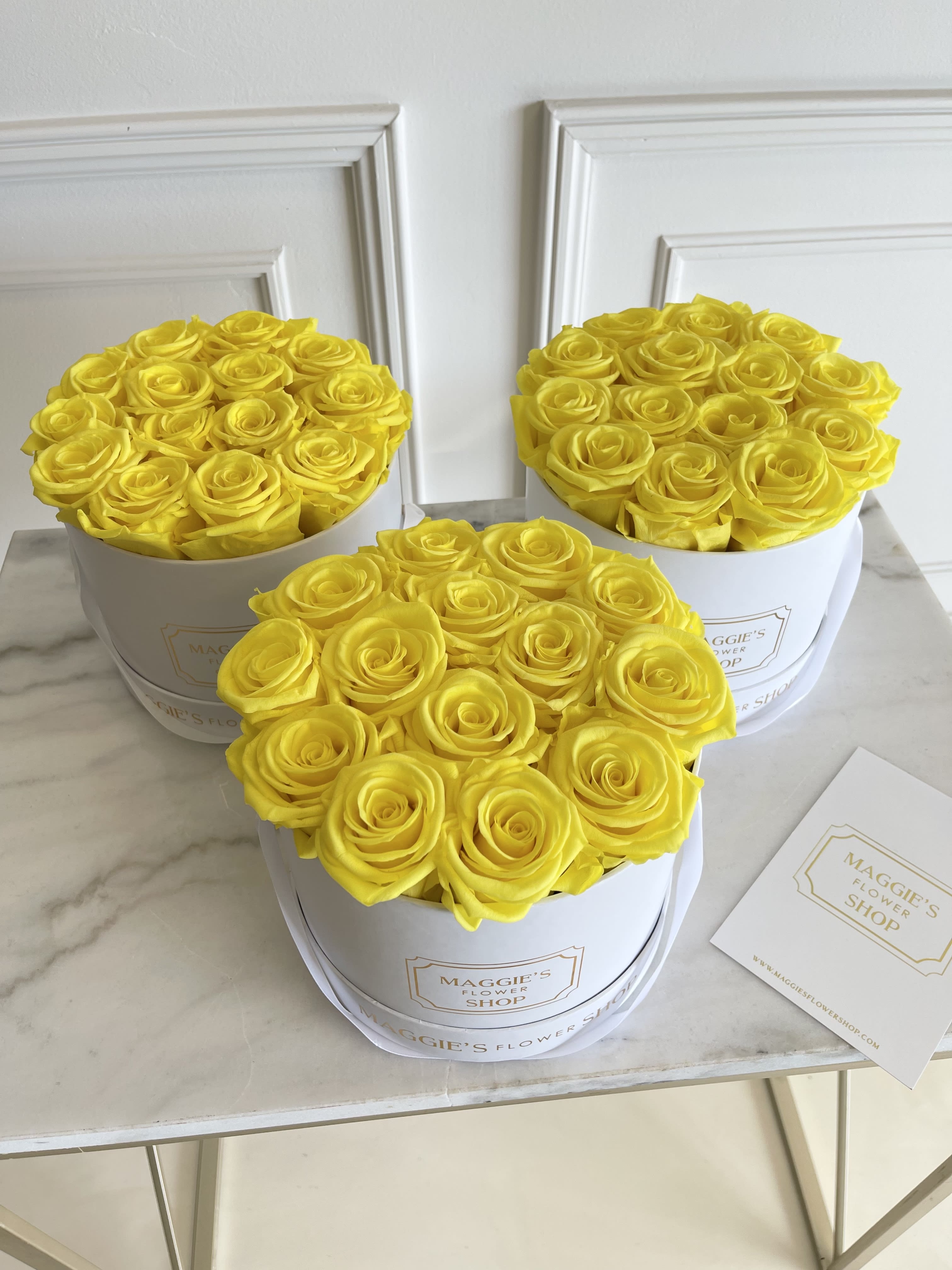 MFS Eternity Roses (Yellow) Mini Box  - MFS Eternity Roses    Mini box has approx 12 roses  *Eternity roses are real roses that have been preserved to last up to 3 years. No water necessary.