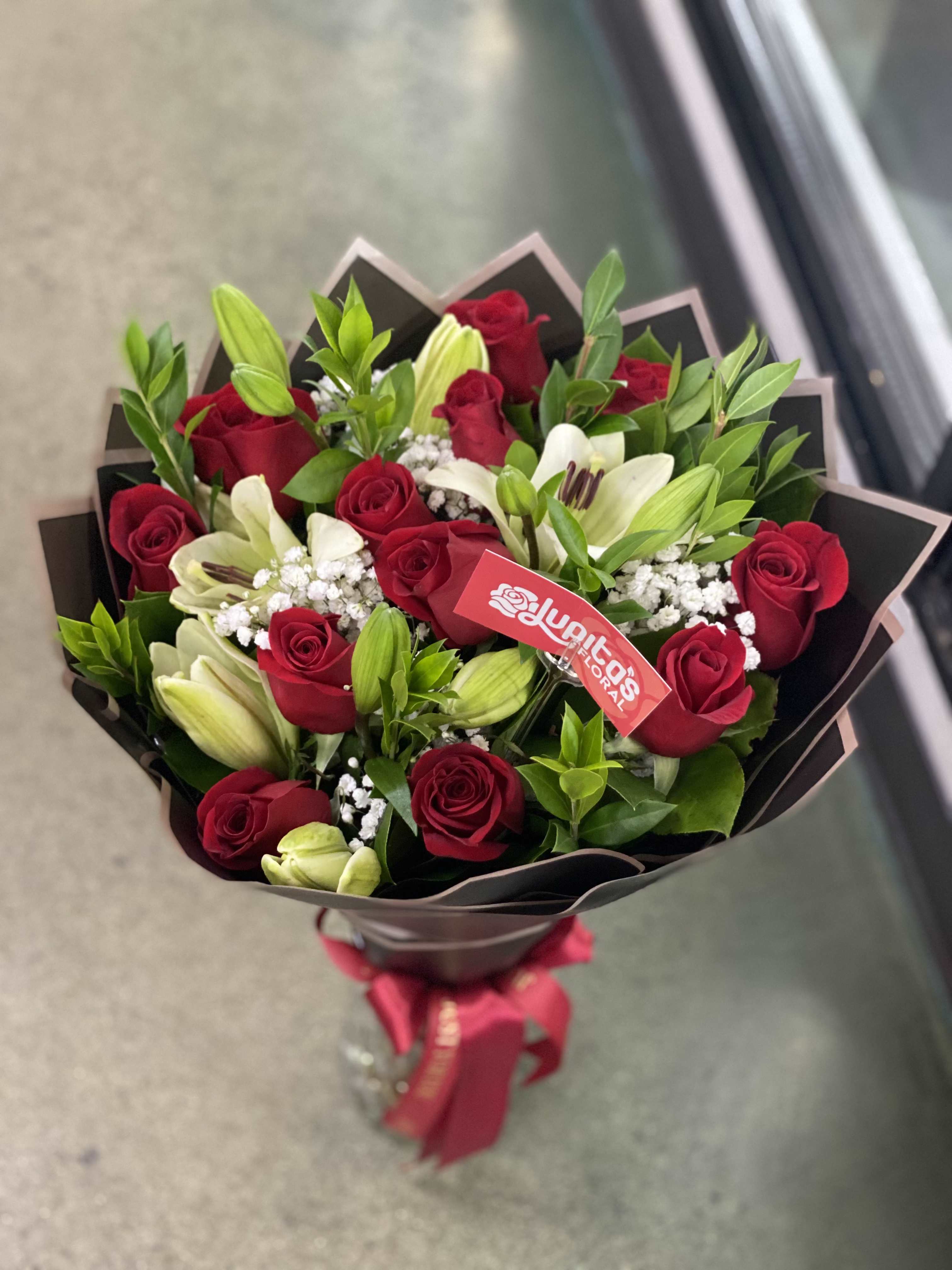 #3 Lilies and Roses Bouquet - Standard=12 roses// Deluxe=24 roses// Premium=36 roses// You may request change in colors during checkout. Catalog #3.