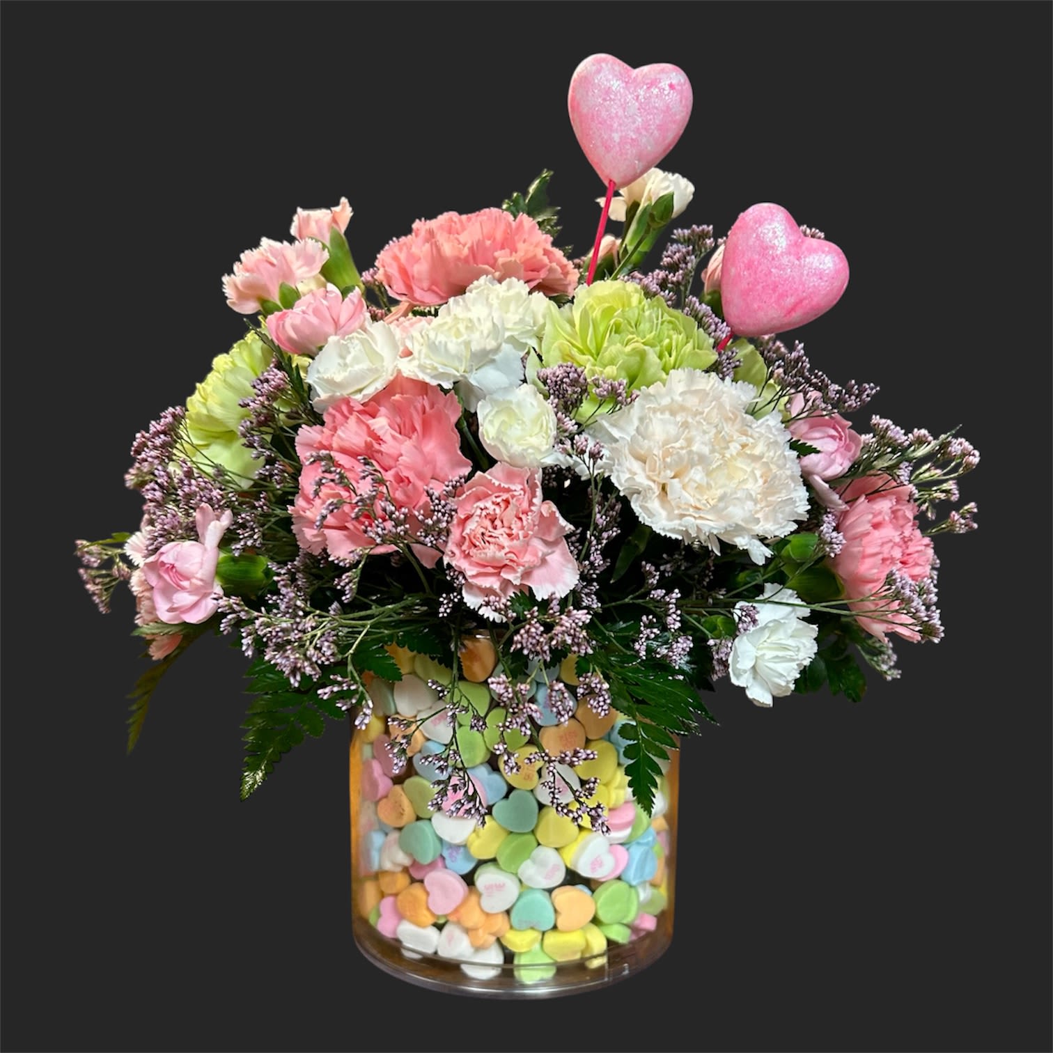 Candy Kiss - Sweet surprise for your loved one with pink, green, white carnations.