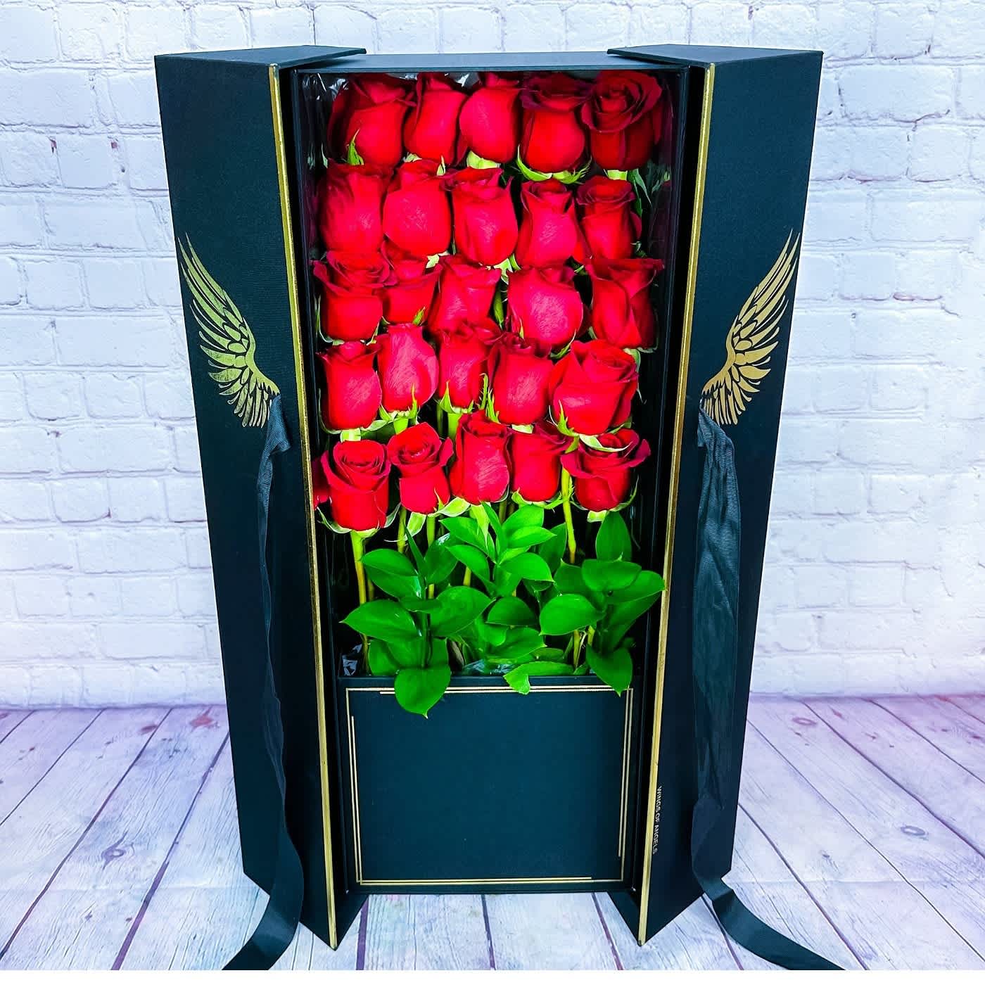 Angel Wings Box  - it is made with: red roses.