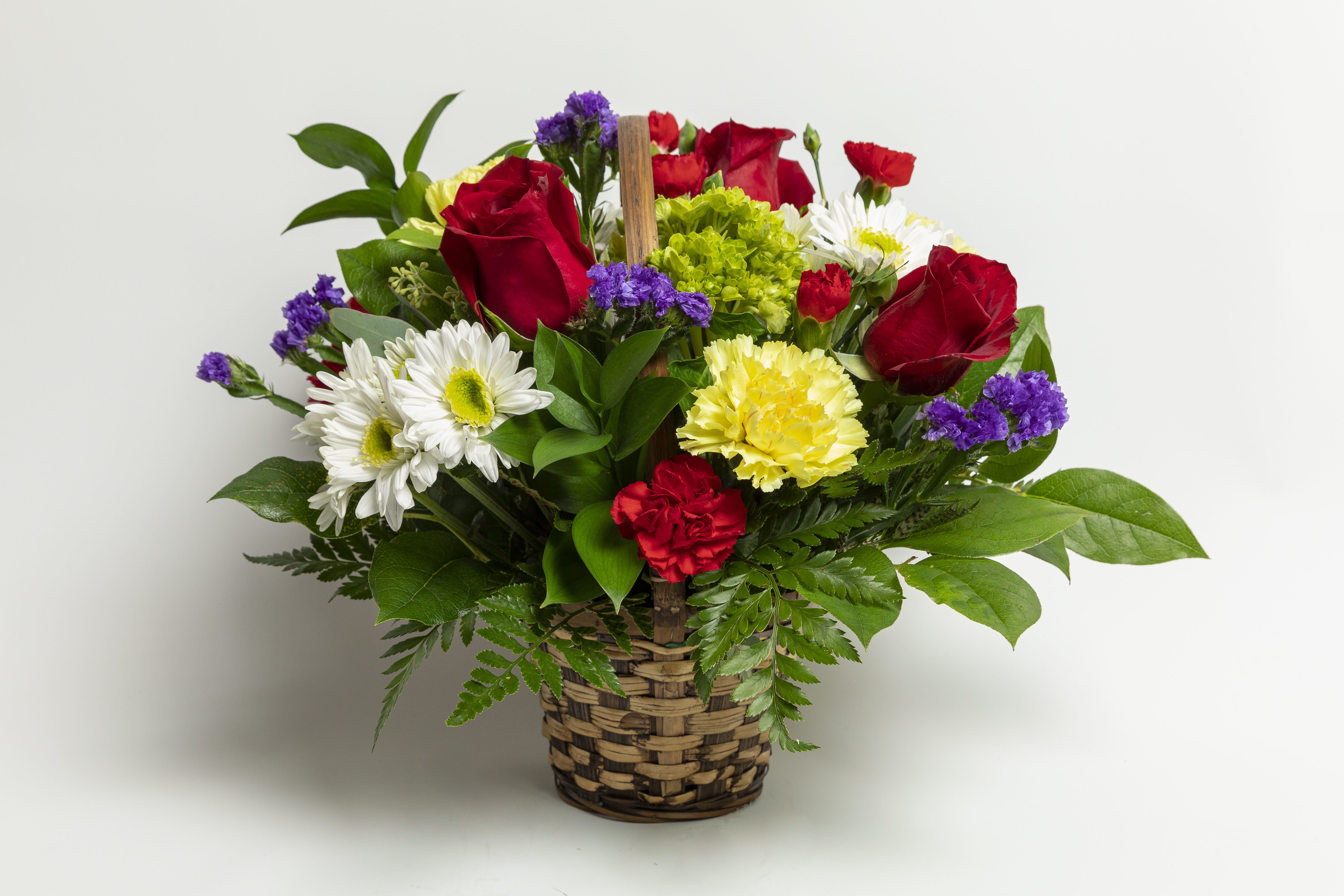 Parsons Basket - Mix Flower Basket Multi Color of Flowers arranged in Wooden Basket