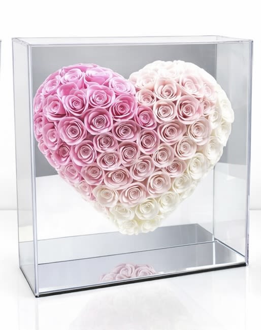 [SOAP FLOWER] Blush Romance Heart – Pink Ombré Soap Rose Arrangement in Acrylic Box - Sweet, elegant, and timeless — our Blush Romance Heart features a beautiful ombré blend of pink and ivory soap roses arranged into a full heart shape and protected inside a clear acrylic display box. The gentle gradient tones create a dreamy, romantic look that feels soft and luxurious from every angle.  Designed to last, these soap flowers stay fresh-looking without watering or maintenance, making this piece both a meaningful gift and a stylish décor keepsake. Perfect for Valentine’s Day, anniversaries, birthdays, bridal showers, or simply to show someone you care.  A delicate expression of love that lasts far beyond fresh flowers. 99 Small Soap Roses Count