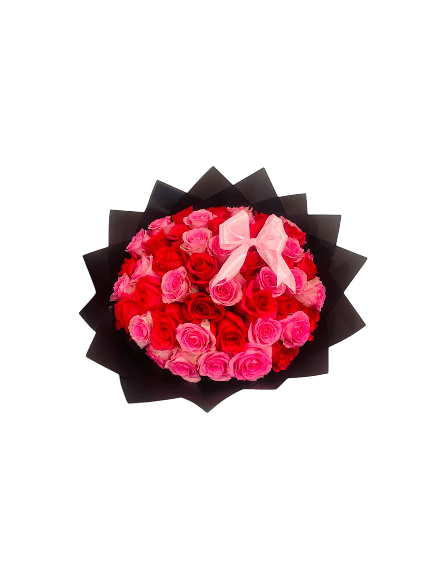 Mix two pink - This is a boquet of 50 pink roses in two tones with a cute  silk bow on top. You can give this one in any type of ocassion!