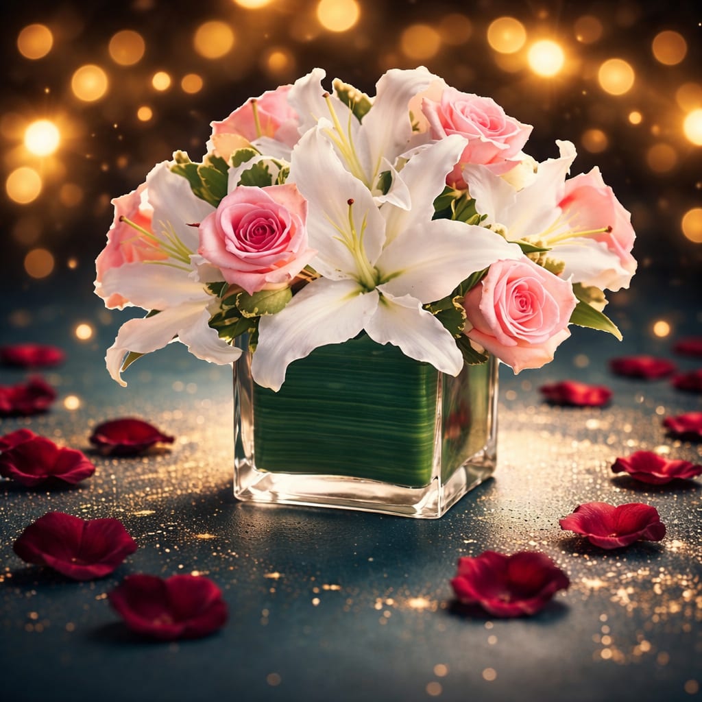 Blush Serenity – Pink Roses &amp; White Lilies in Modern Cube - Soft pink roses and elegant white lilies arranged in a modern glass cube for timeless beauty and grace.  Experience effortless elegance with Blush Serenity from Flowers By E. This refined arrangement features soft pink roses, pure white lilies, and lush greenery, thoughtfully designed in a modern clear glass cube lined with fresh green leaves for a clean, contemporary finish.  Perfect for romantic occasions, anniversaries, sympathy gestures, birthdays, or an elegant same-day flower delivery, this bouquet delivers calm beauty and heartfelt emotion. Handcrafted by a local florist using premium blooms for lasting freshness.   Perfect for:  Romantic flower delivery  Anniversary &amp; love flowers  Sympathy &amp; thinking-of-you gifts  Same-day flower delivery in Charlotte, NC