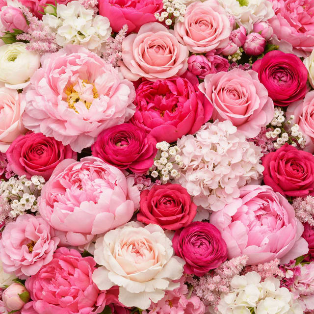 Peony In Love * Designer’s Choice - Peonies take center stage in this Lush Designer’s choice arrangement, thoughtfully complemented by Seasonal Blooms to enhance their natural beauty—all artfully arranged in a vase, ready to display. Peony colors may vary based on availability.