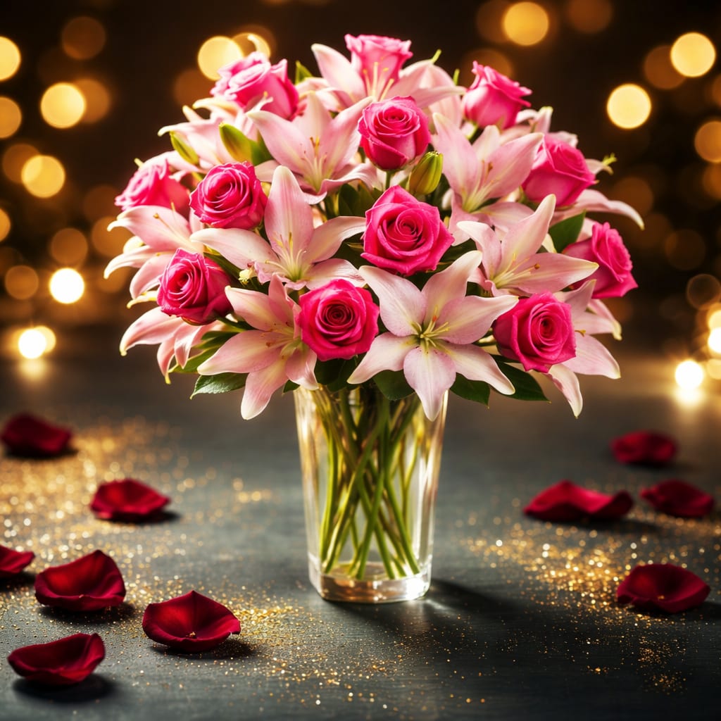 Pink Enchantment – Hot Pink Roses &amp; Soft Pink Lilies - Lush hot pink roses paired with elegant soft pink lilies in a classic clear glass vase.  This customer-favorite romantic arrangement from Shuffletown Flowers features hot pink roses paired with soft pink lilies for a lush, full, and elegant design. Arranged tall in a clear glass vase, it’s a standout choice for customers who want bold color with a soft romantic touch.  Perfect for same-day flower delivery, this bouquet is a top pick for Valentine’s Day, birthdays, and unforgettable romantic moments.   Why customers love it:  Pink roses &amp; lilies combination  Full, lush presentation  Fresh, florist-designed bouquet  Same-day delivery available