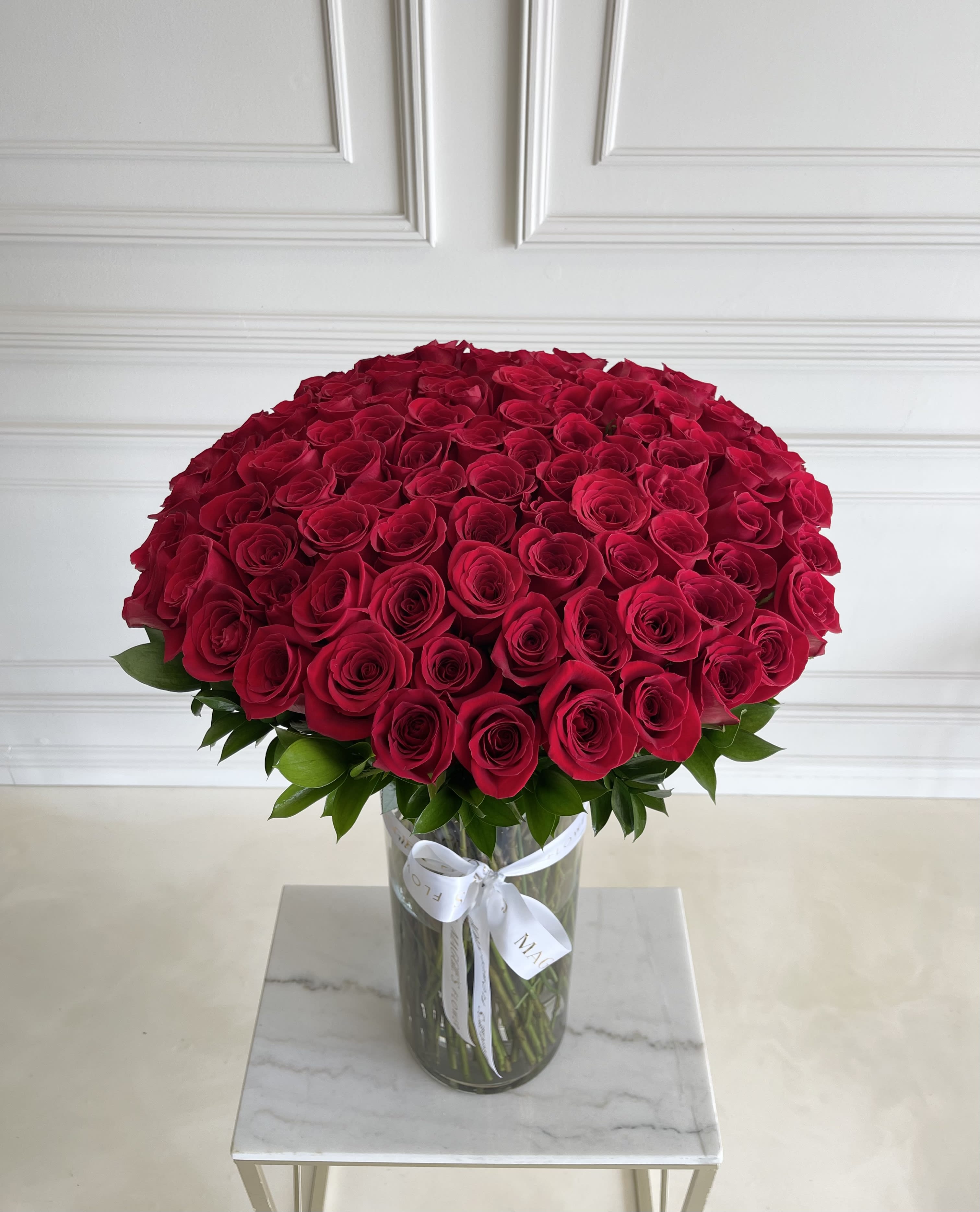 MFS 100 Rose Vase - 100 Long stem Premium Ecuadorian Roses  Arranged in a Vase  Stands approx 3 ft tall   #350