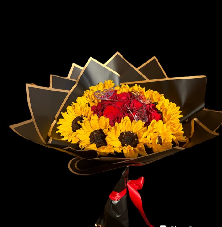 Roses and Sumflowers  - 12 roses 14 Sumflowers 