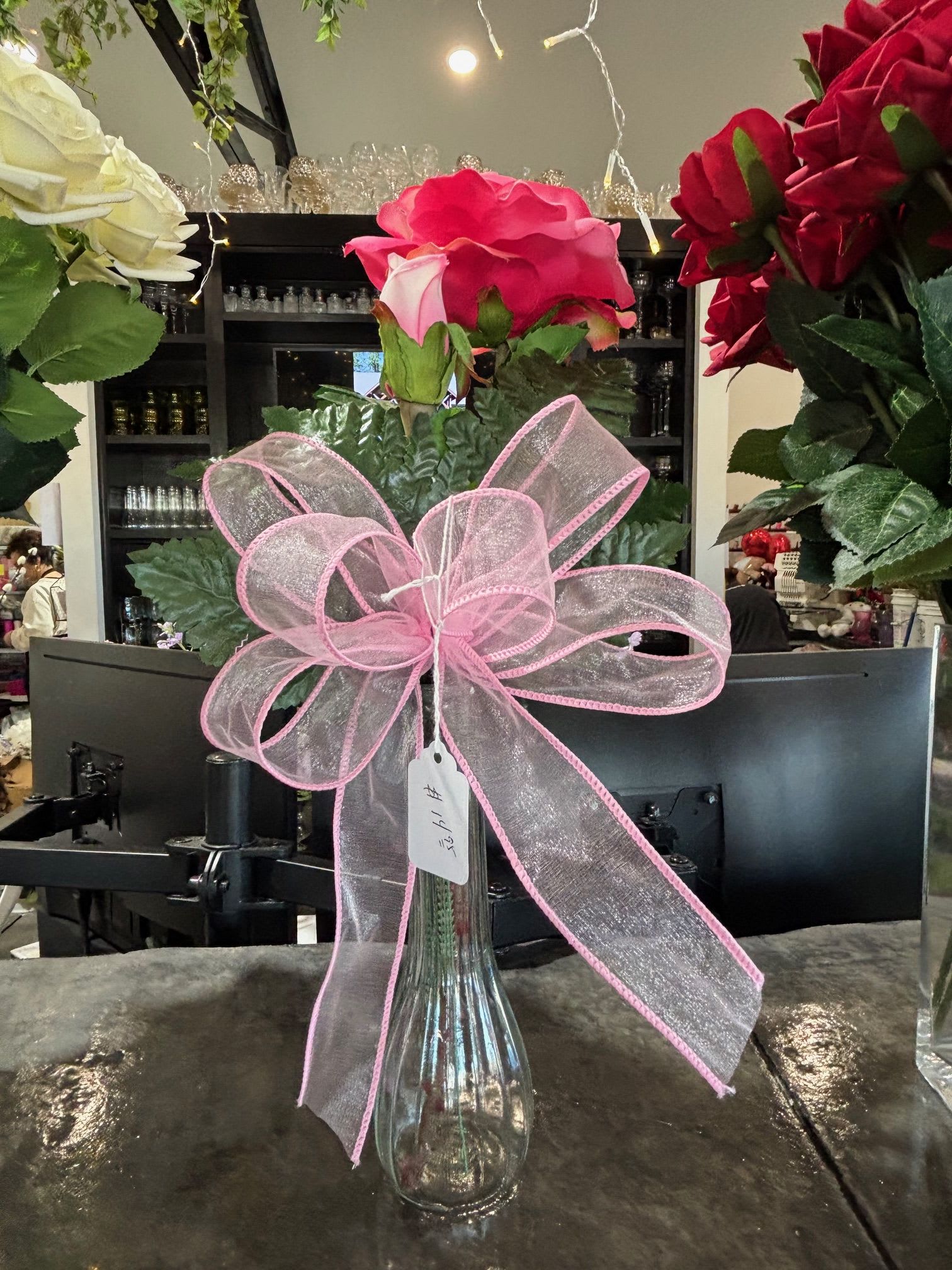 Dark Pink Artificial Garden Rose Budvase - An artificial deep pink garden rose with soft layered petals, offering a romantic and elegant touch.