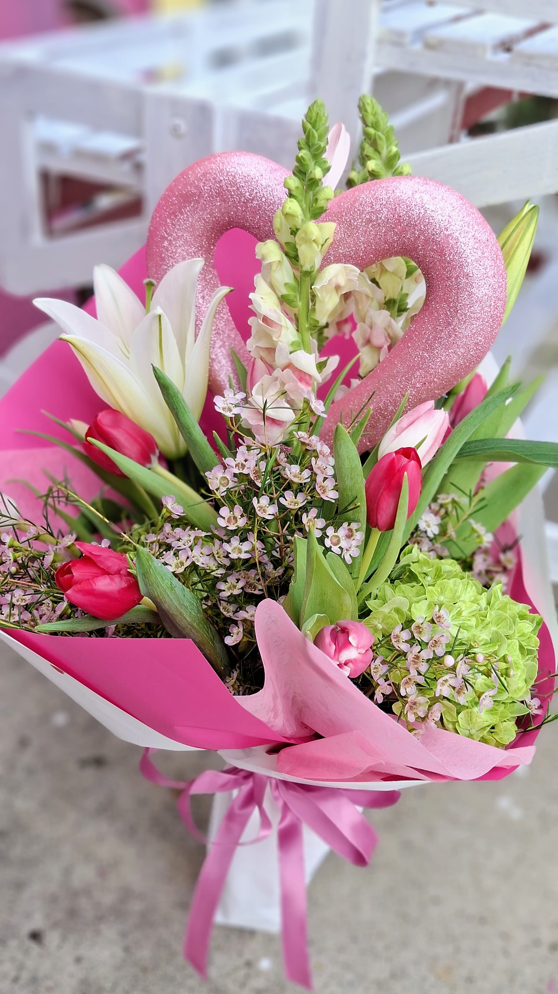 Enchanting Tulips  - Honeyed like design with lovable tulips graceful hydrangea &amp; gazing Lilly.   This bountiful decorative bouquet will relay the special message in your heart.