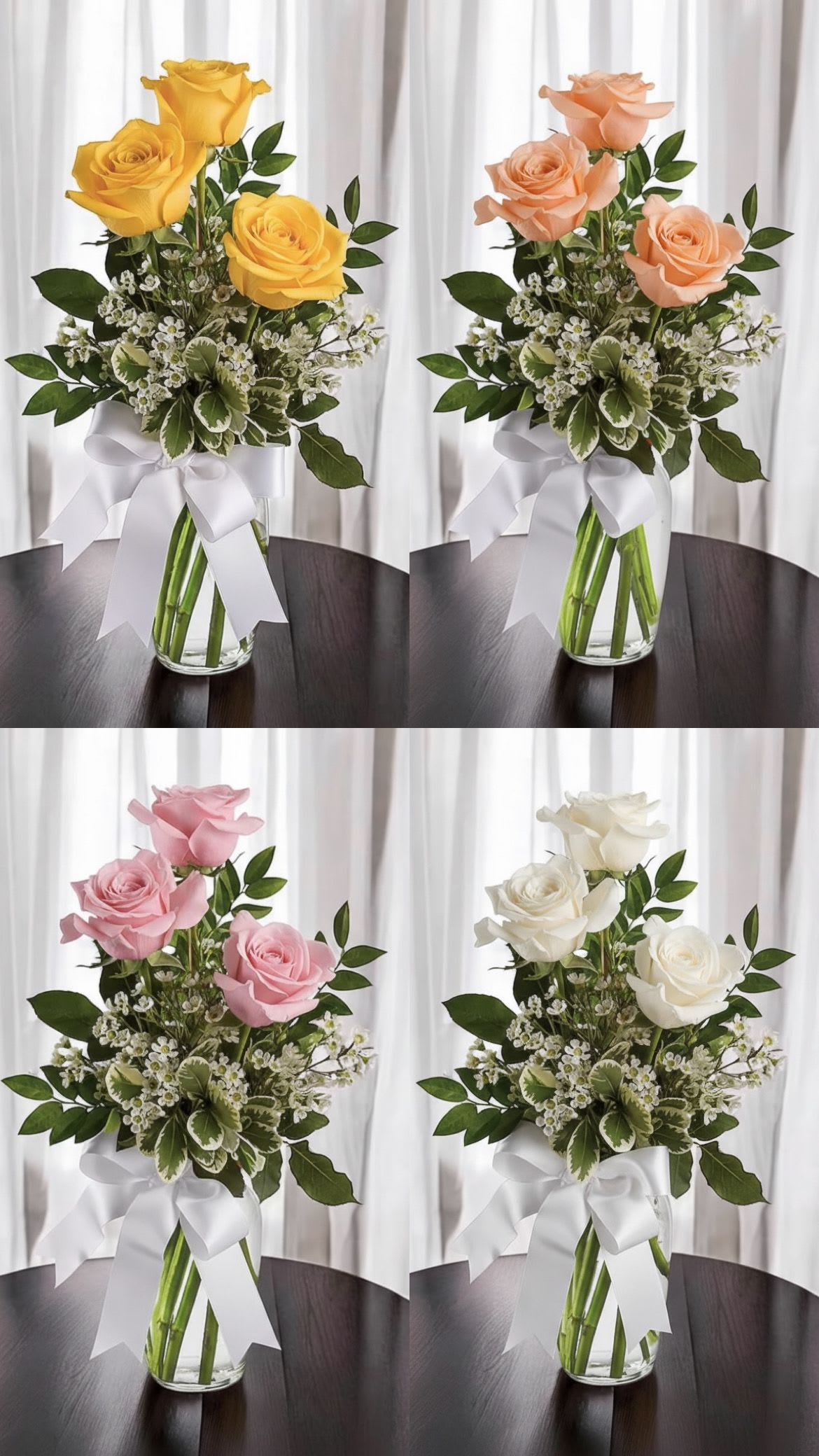 Custom Rose Vase - Choose your color rose for a 3 rose bud vase! Options are Pink, Yellow, Peach, White or Red. Leave color choice in notes to florist at checkout.