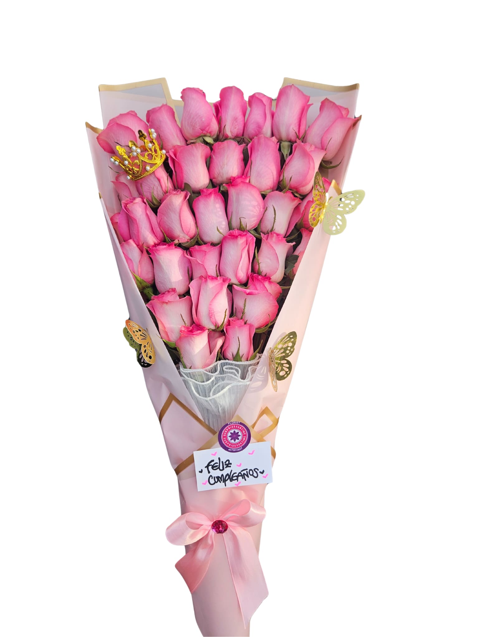 Princess Pink  - 30 rosas rosadas de mejor calidad con accesorios 