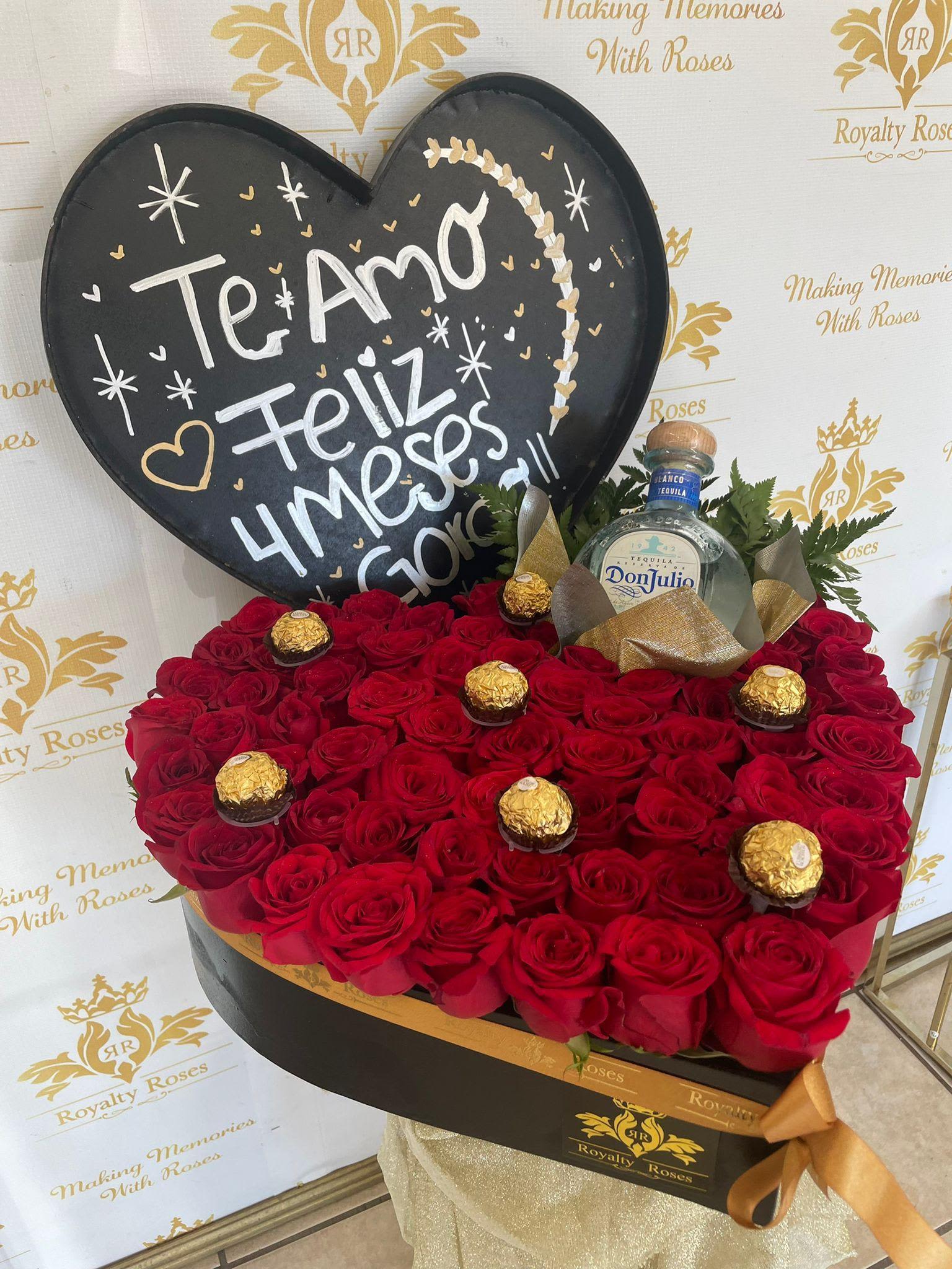 Heart #3 Roses and Gift Bottle - Express your love with our Heart #3 Roses and Gift Bottle. This heart-shaped box includes beautiful roses and a special happy touch to share with your loved one. Show them how much they mean to you with this thoughtful gift.