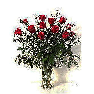 Dozen Roses Upgraded Vase Filler multi colors - DOZEN ROSES IN UPGRADED VASE, UPGRADED FILLER AND EUCALYPTUS GREENERY 