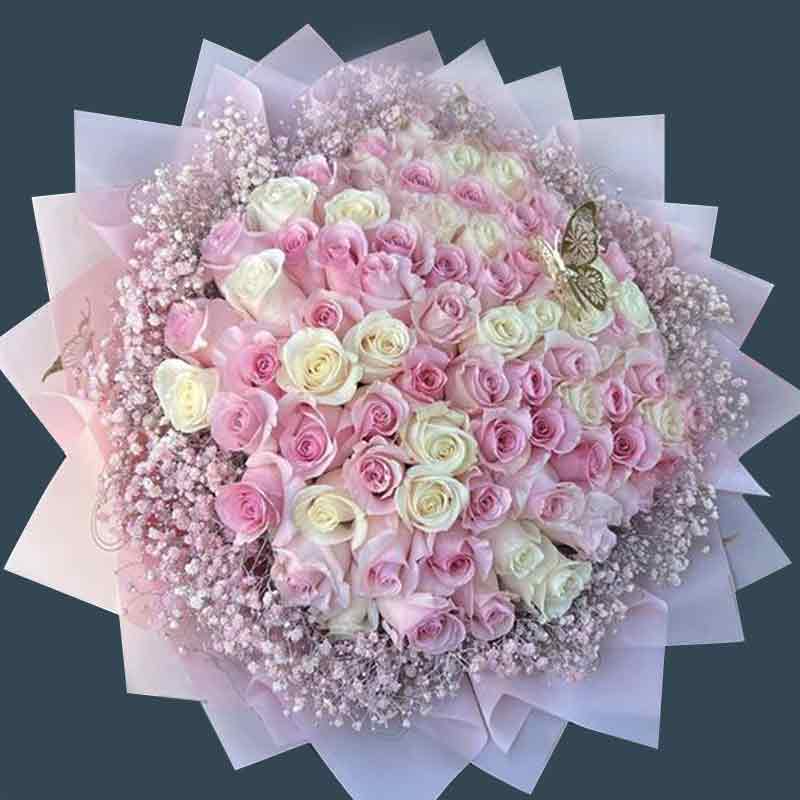 Pink Elegance - An elegant bouquet of roses, beautifully wrapped in paper