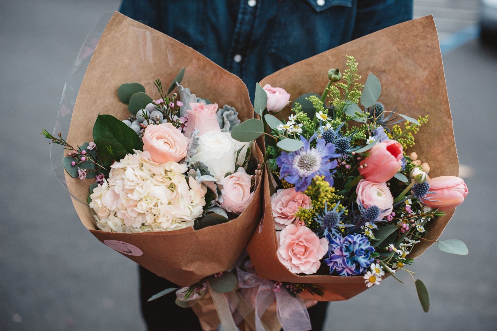 Hand Tied Bouquet - Already have a vase? Our custom made mixed bouquets come wrapped in kraft paper ready to be plopped into a vase at home! Please note the general color scheme that you would like in your bouquet under SPECIAL INSTRUCTIONS. If there is no note, the bouquet will be a designer's choice.