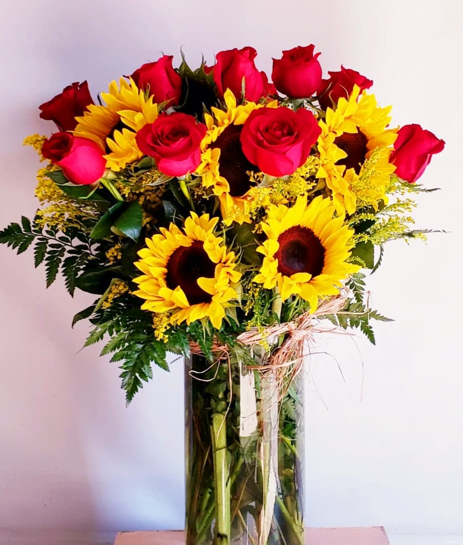 Sunflowers and Red Roses - 30"H x 22"W