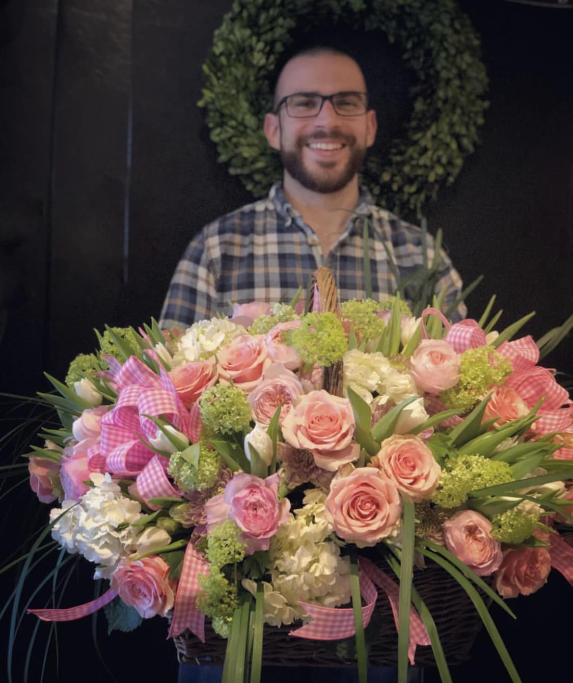 Ridiculously, Glorious Basket - Insane! Glorious! Ridiculous!  This oversized woven basket is FILLED beyond the brim with amazing variety of premium blooms...and is guaranteed to be a floral gift not forgotten.  Colors vary depending about flowers available...but if you have a color preference... PLEASE put it in the notes. Otherwise, will will select the best of what we got!! This is a stunner. 