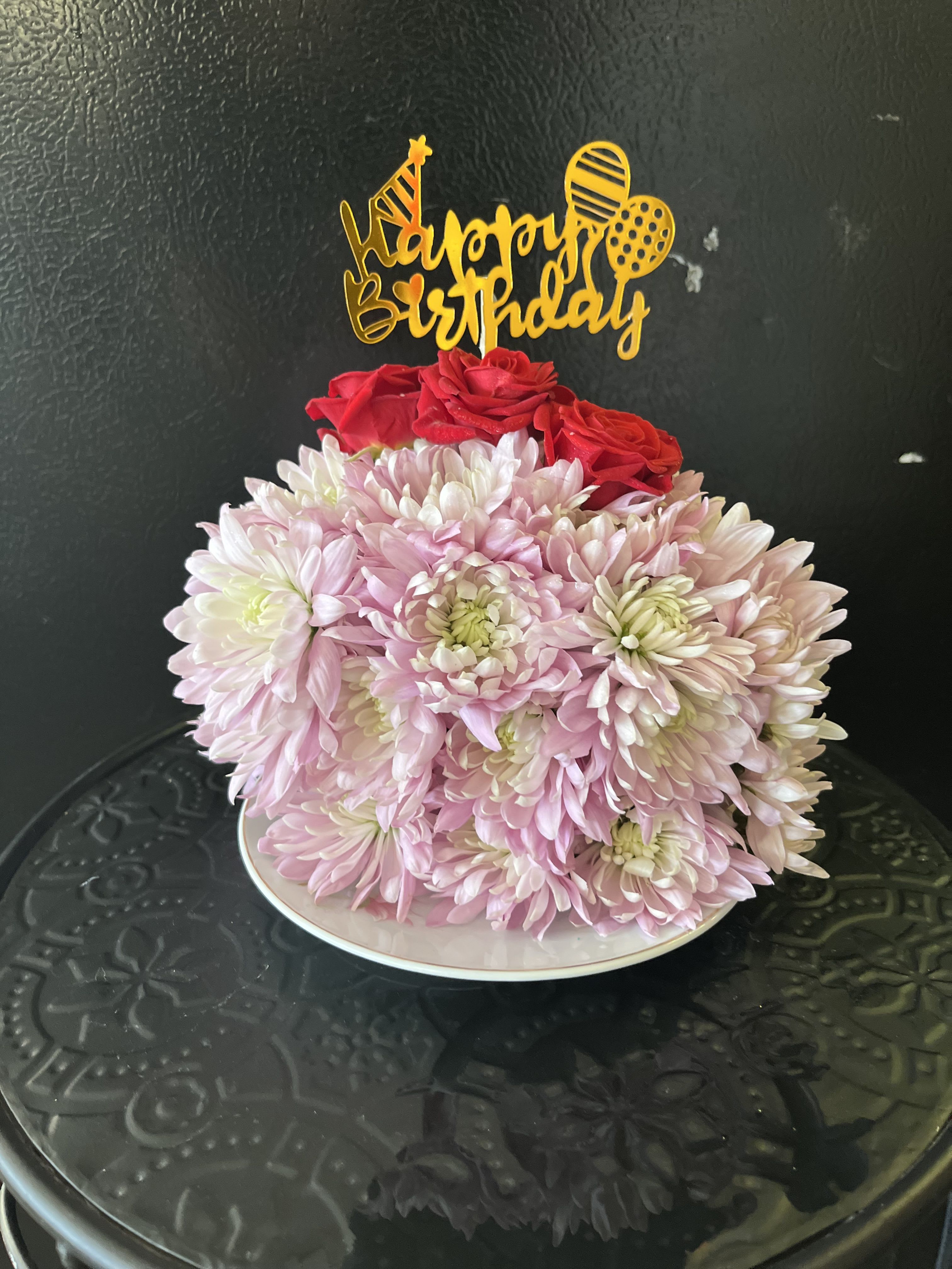 Birthday Cake  - Fresh flowers in a slice of flower cake 