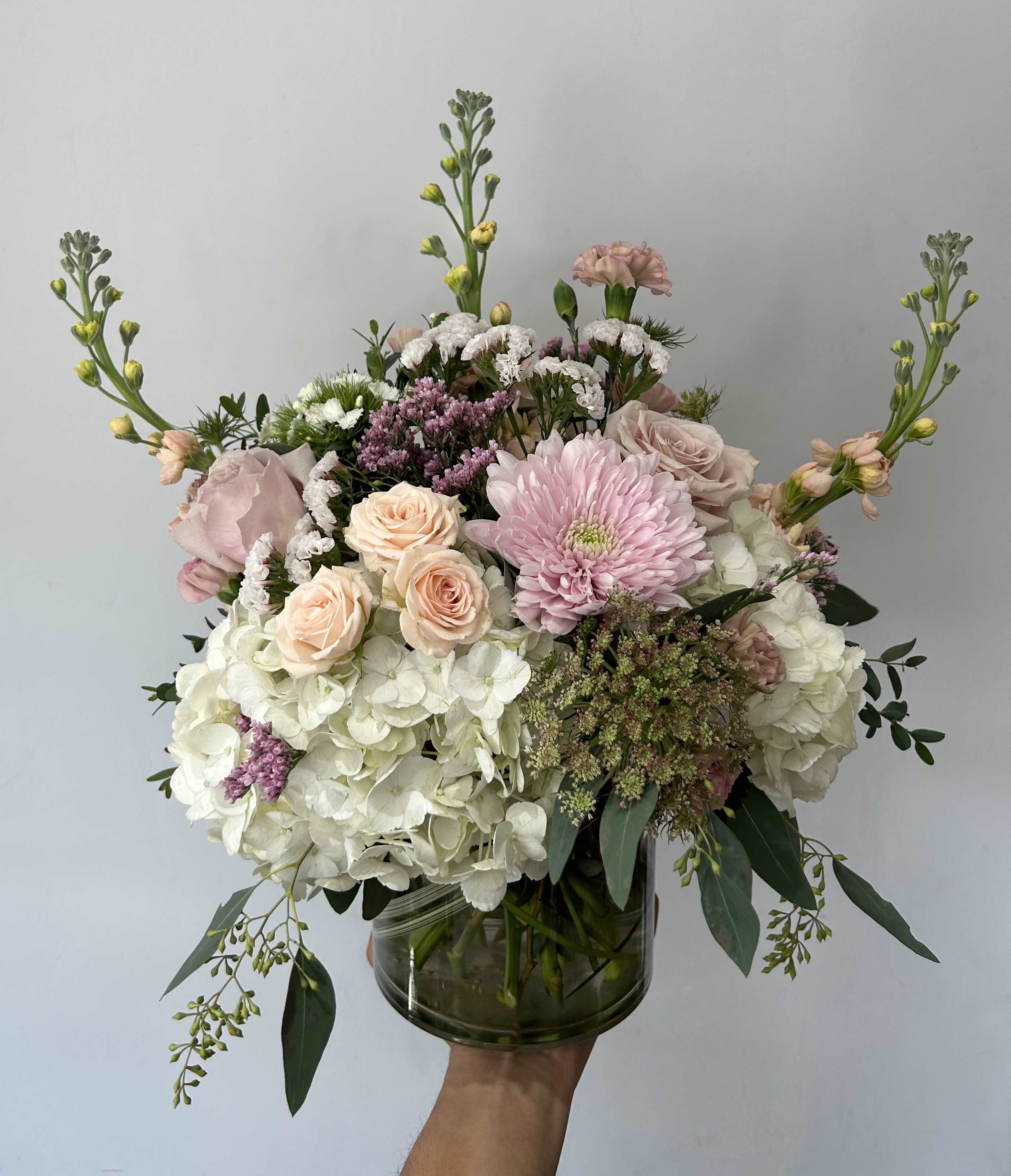 Blush Reign - Seasonal whites, pinks and blush pinks arranged in a vase. 