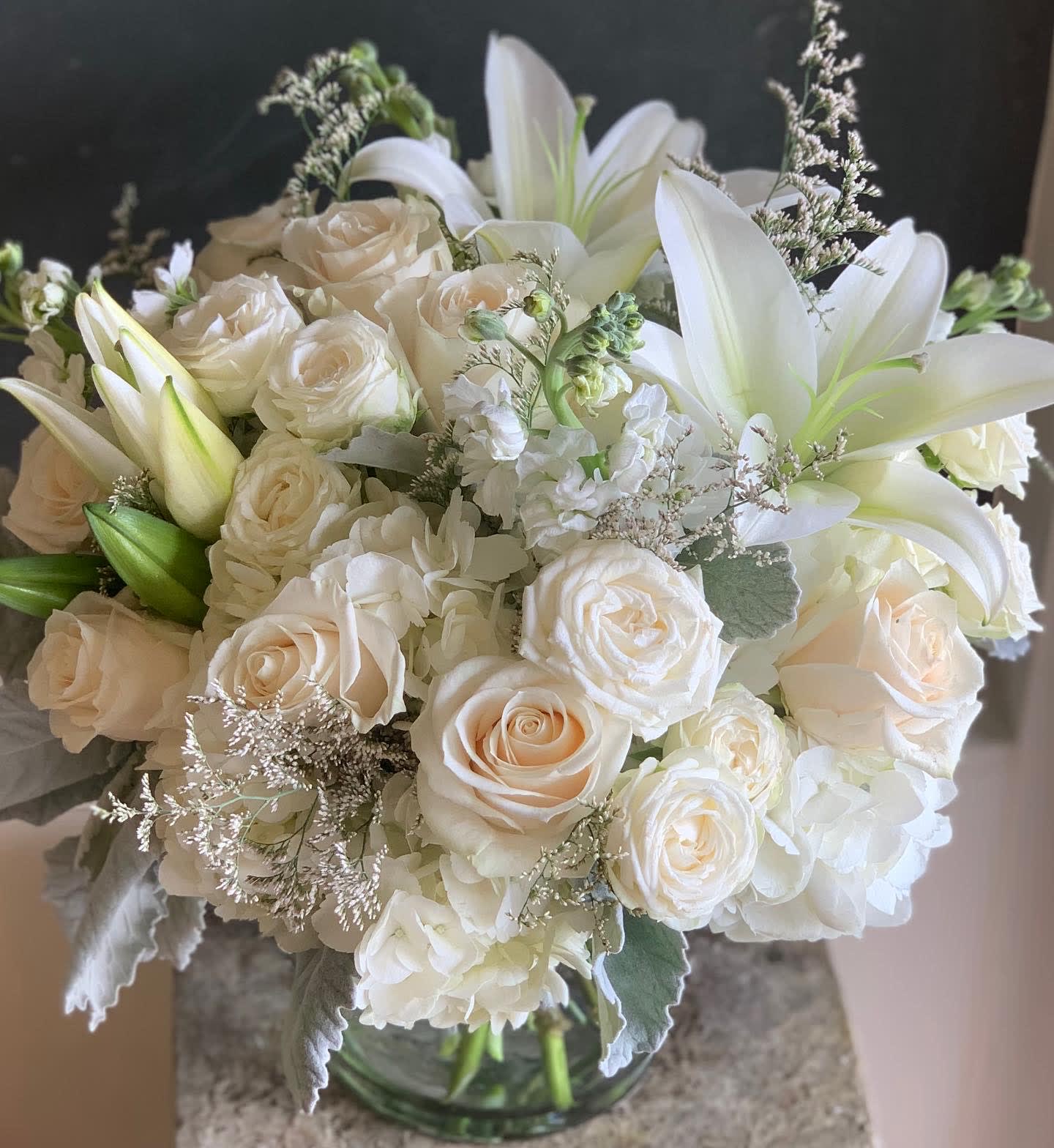 White Night - Variety of white premium flowers in short vase