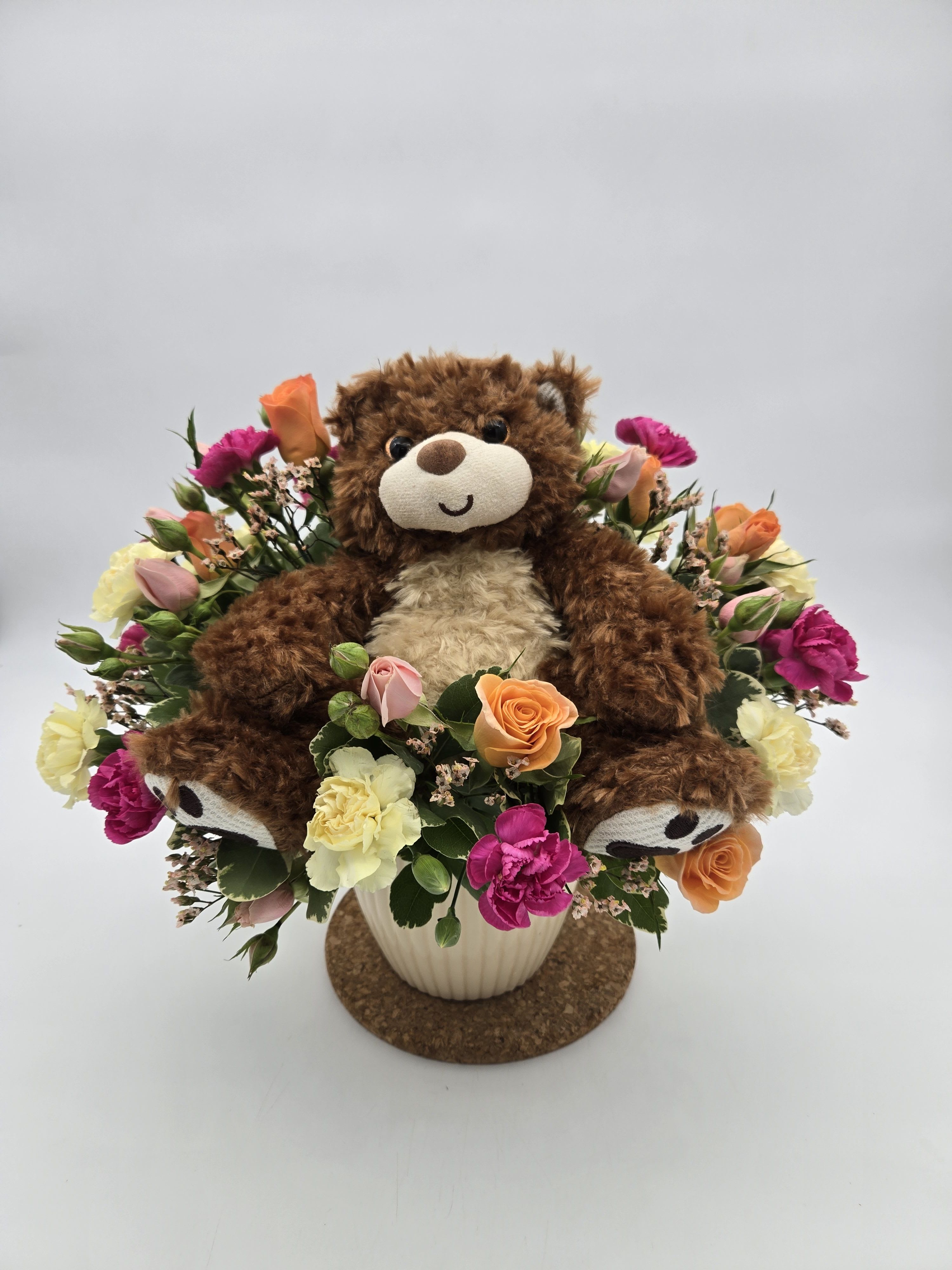 You Are BEARY Special  - A simple way to say you care with an assortment of carnations,  mini carnations, lush greens, with an adorable bear.