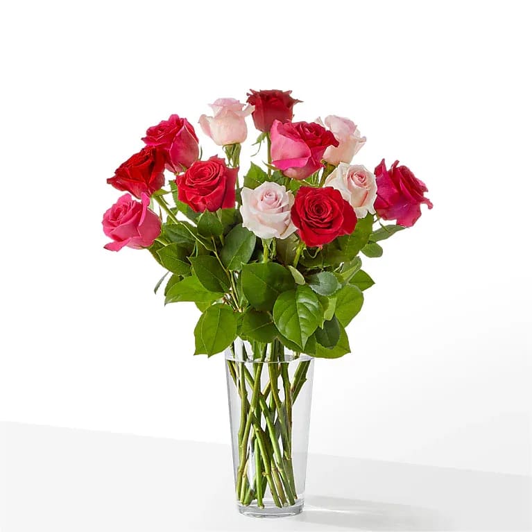 CHARMING ROSE BOUQUET - Sweep them off their feet with a gorgeous blend of pink, hot pink and red roses.