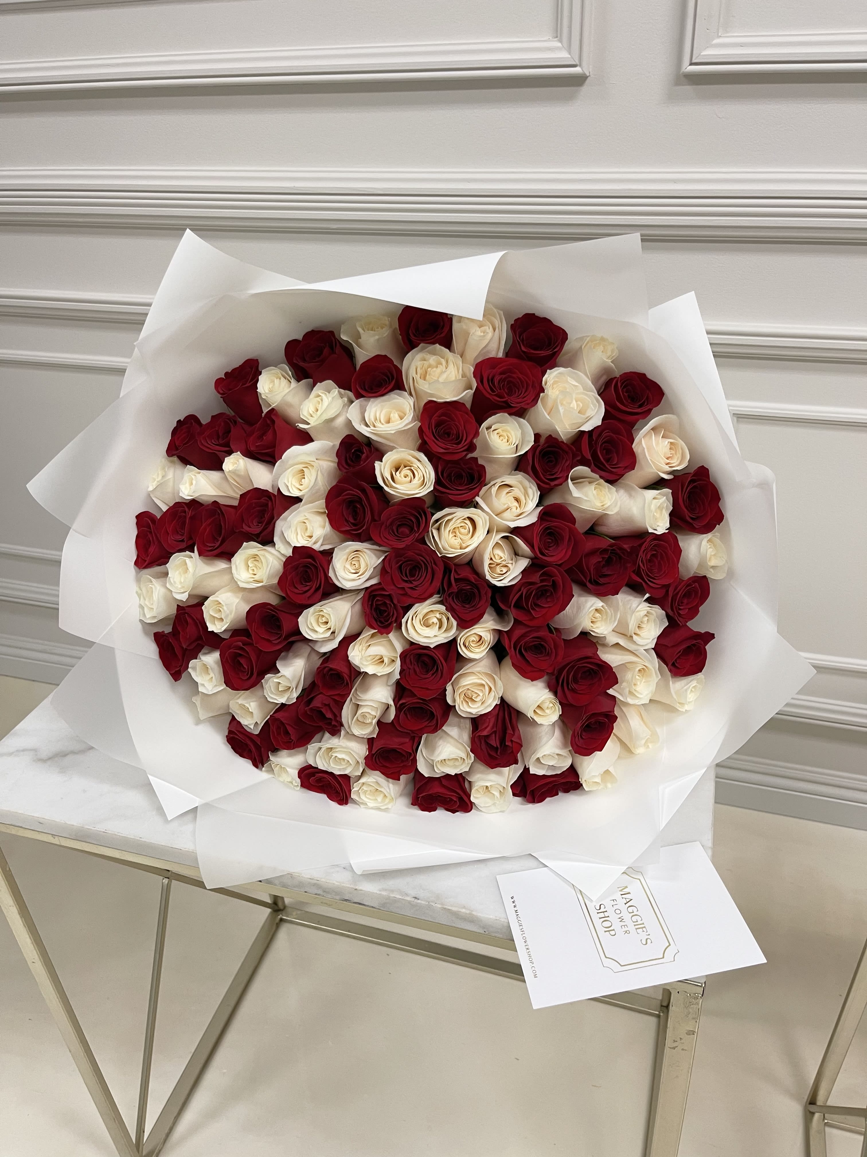 MFS 100 Rose Bouquet  - MFS Luxury 100 Rose Bouquet  100 Roses (Red/White)   *This bouquet does not include a glass vase 