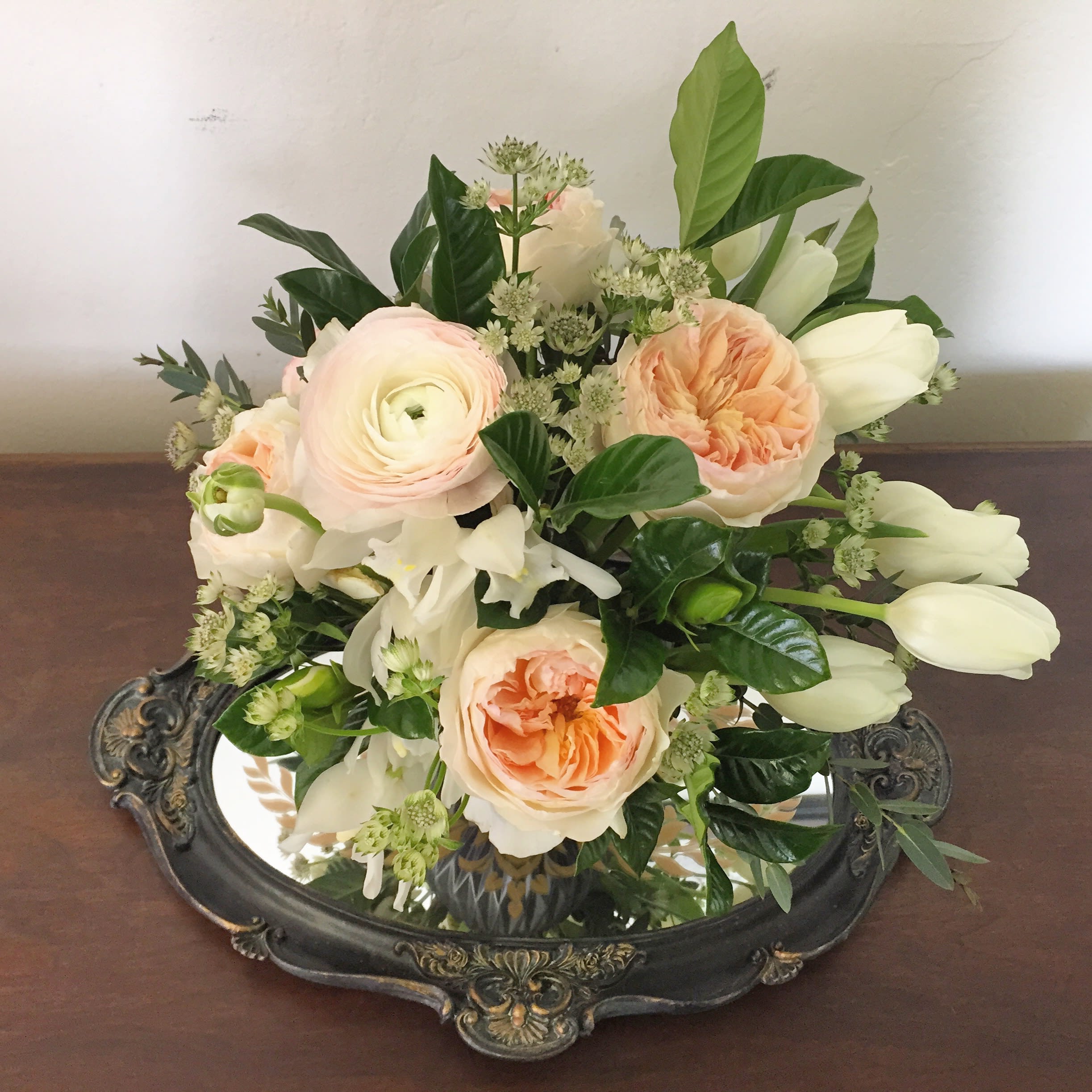 With All My Heart - Whatever you are trying to say, say it with all your heart!  Garden roses, gardenia, ranunculas and tulips come together to make a beautiful statement.  