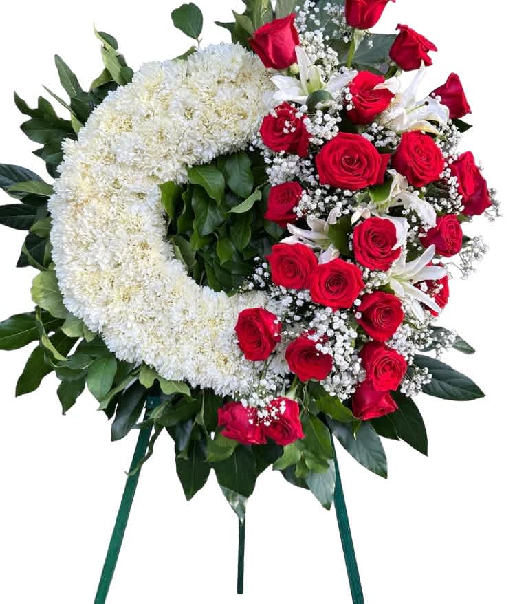 RED Rose Sympathy Spray Flower Stand - RED Rose Sympathy Spray Flower Stand Small =25” Medium =27” Large =30” Please order before 2-3 Days  We can make banner 707-914-8106