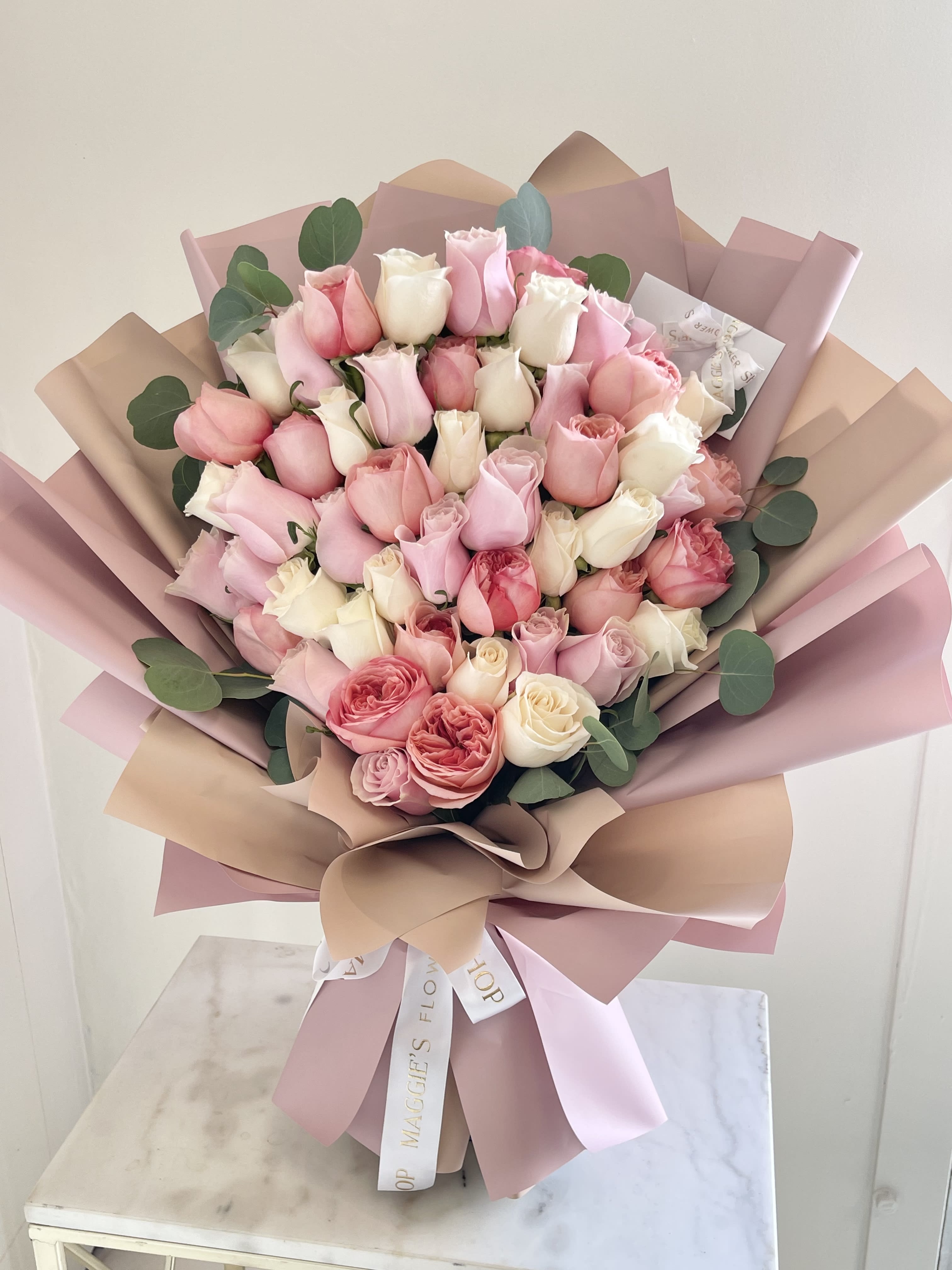 MFS Pink Expression  - 50 Rose Korean style Bouquet  (Glass vase is included) 