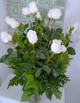 Long Stem White Roses arranged in a vase - The symbol of purity and innocence, 